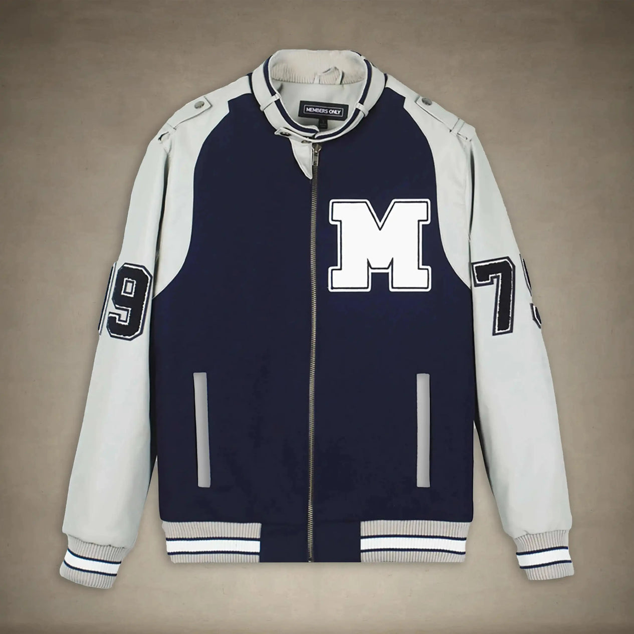 members only navy varsity jacket men