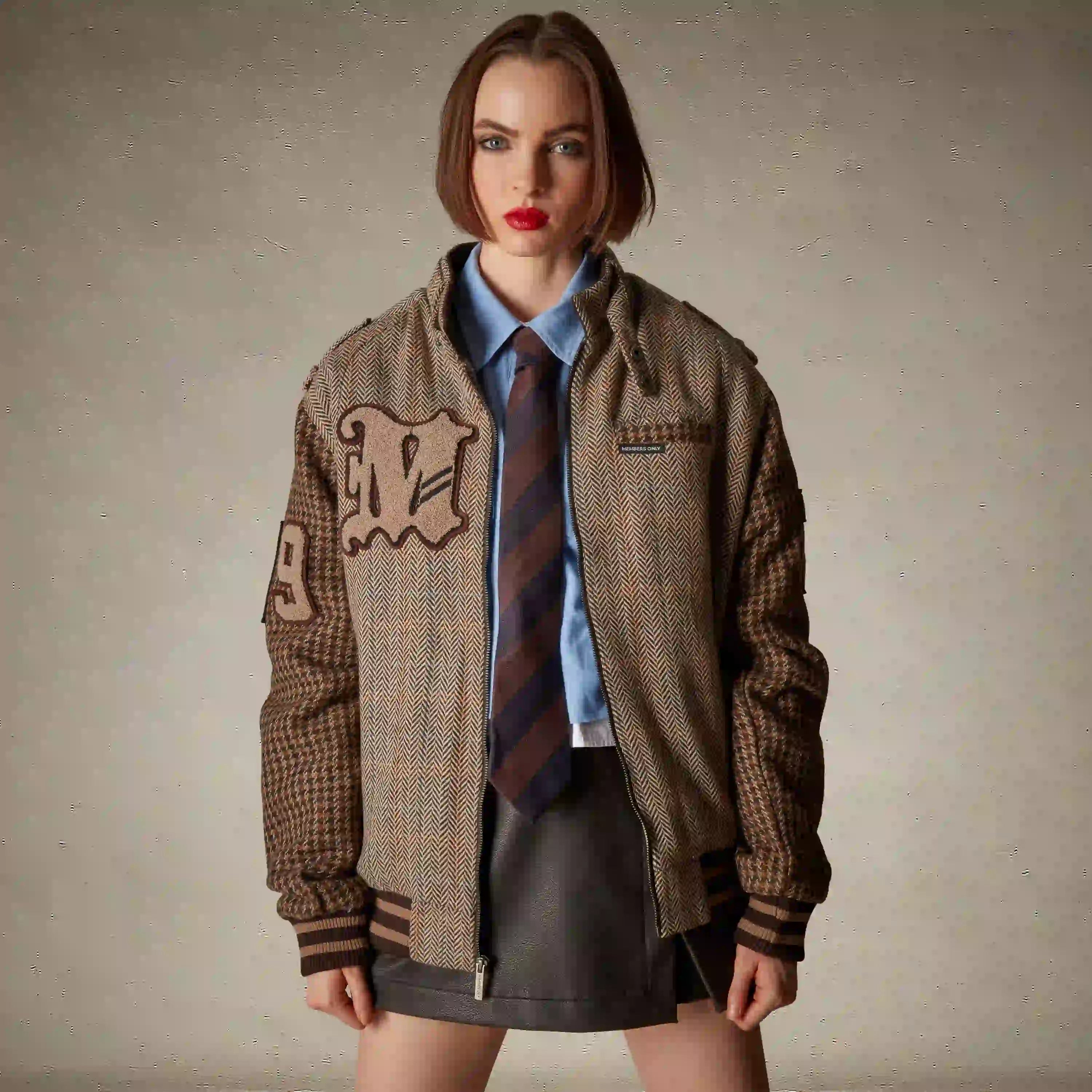 ジャケット・アウター block pattern tweed jacket Designer Women's Varsity Jacket | Members Only Tweed Jacket