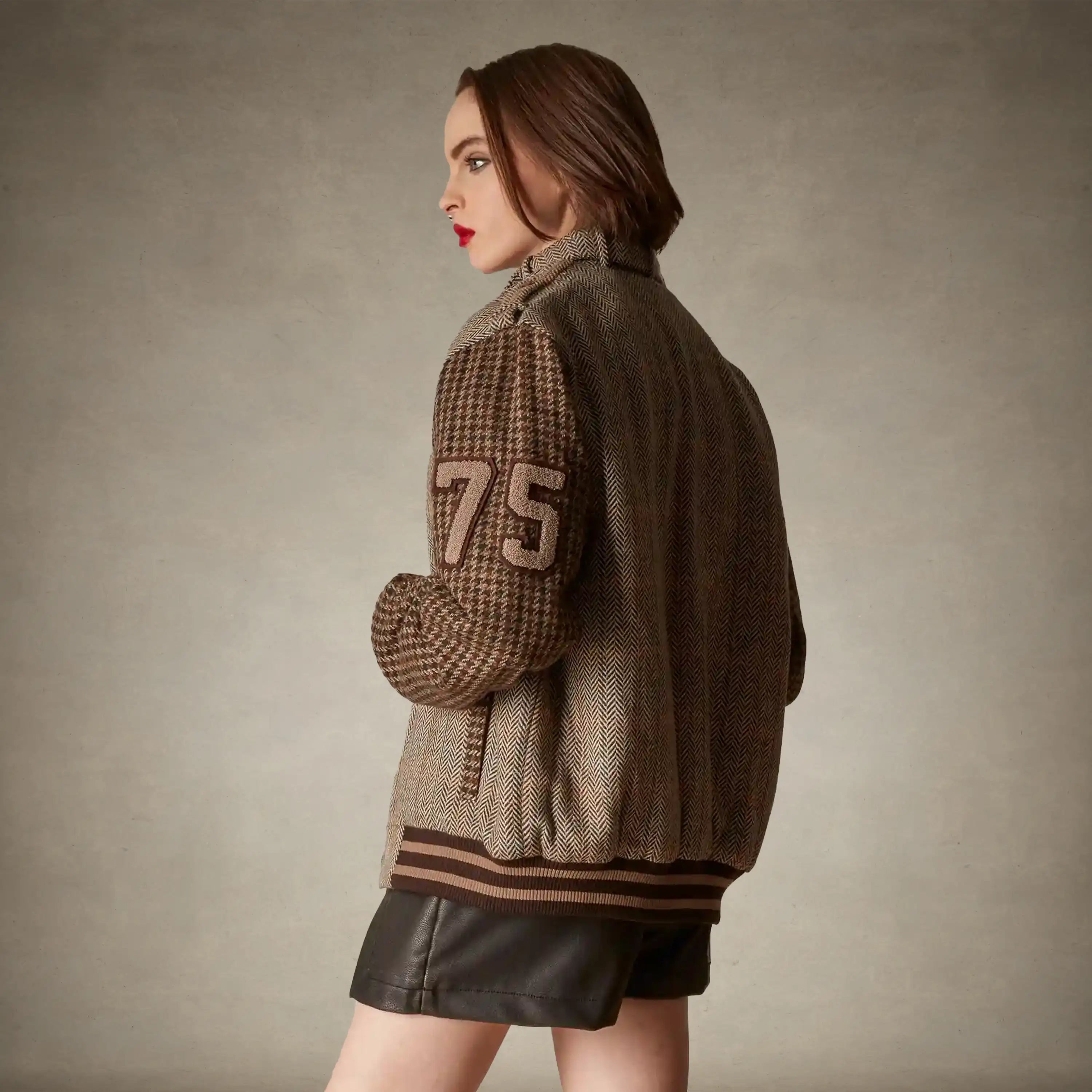 Women's Oversized Tweed Varsity Jacket