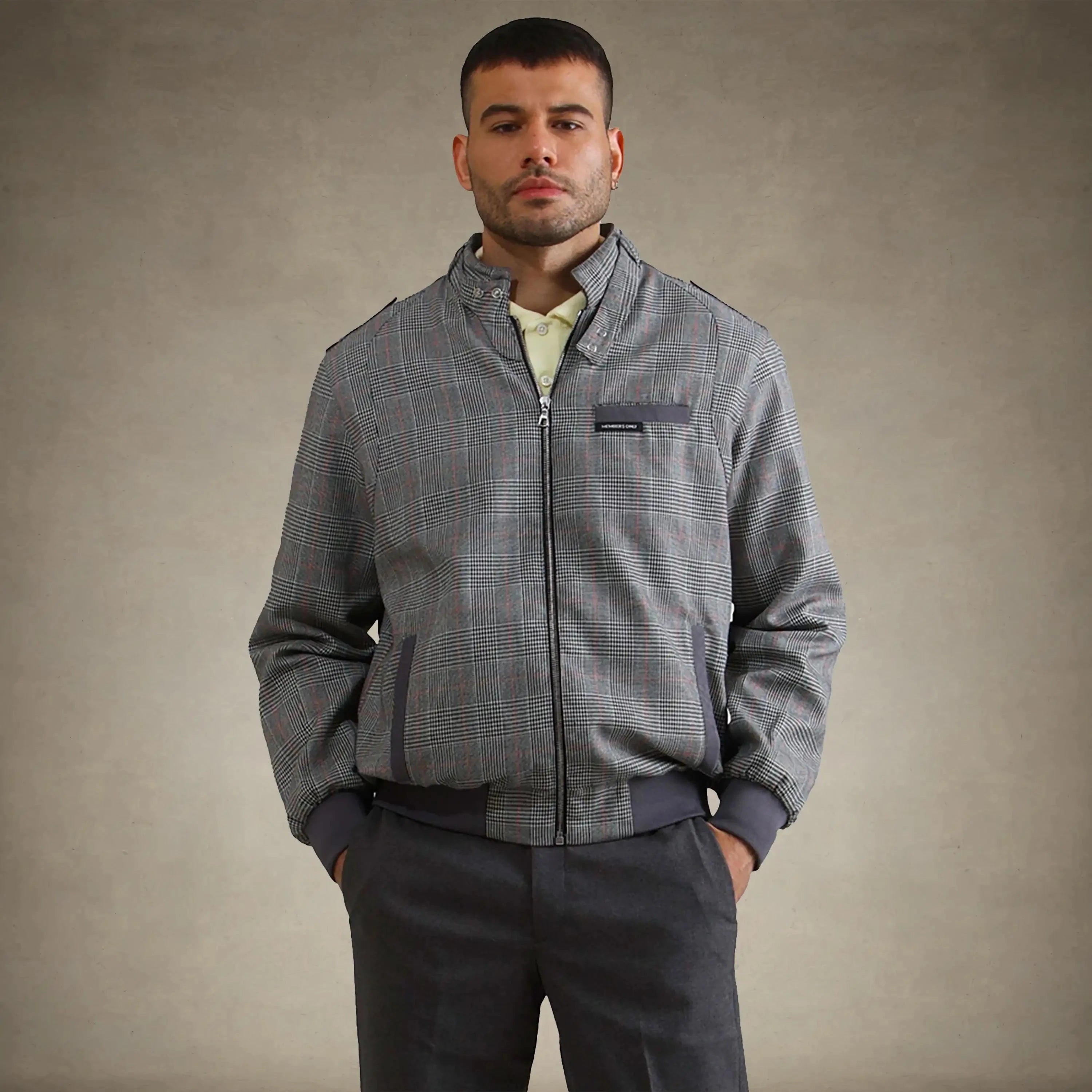 Men's Anderson Glen Plaid Iconic Racer Jacket Men's Iconic Jacket Members Only® Grey S 
