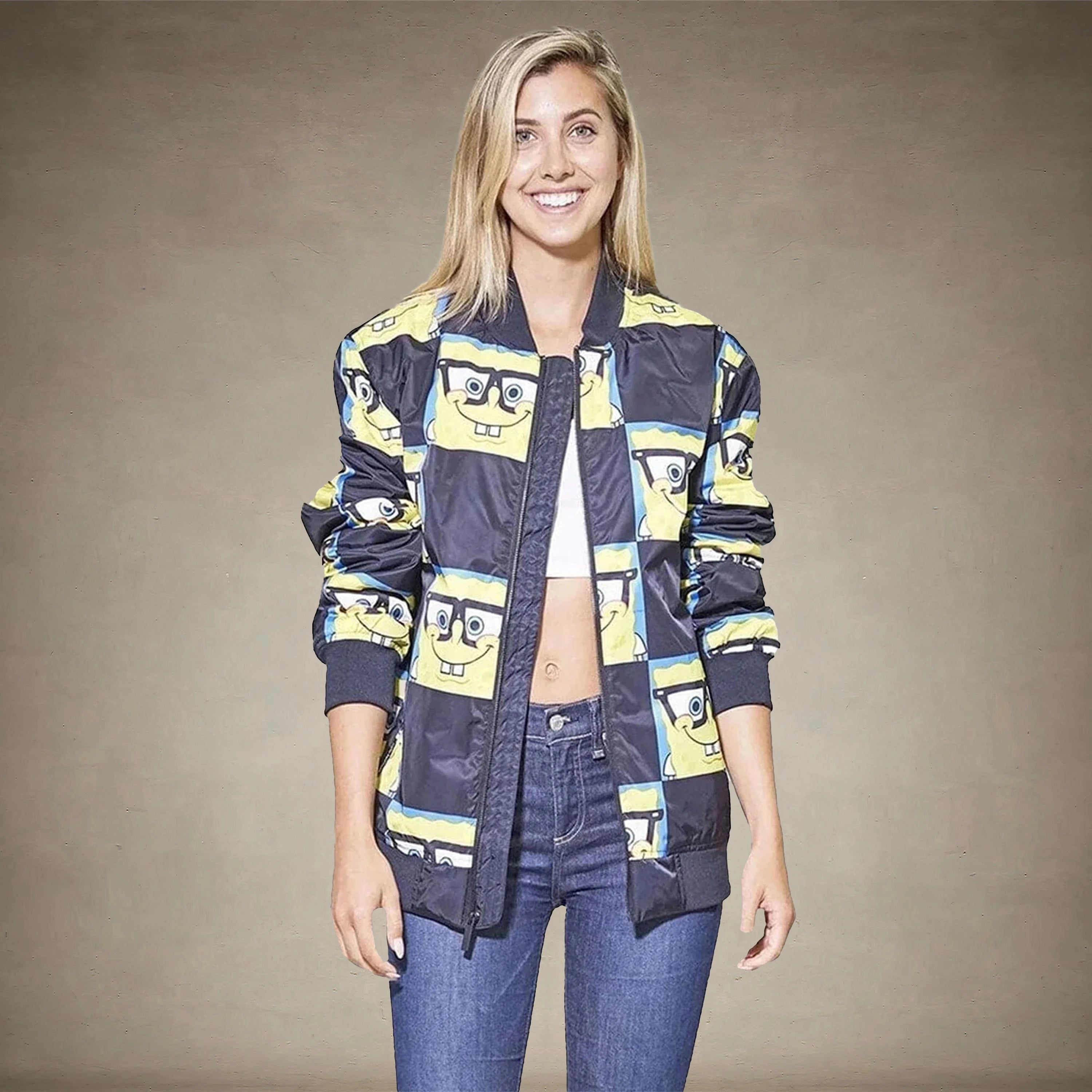 Women's Nickelodeon SpongeBob Bomber Oversized Jacket - FINAL SALE Womens Jacket Members Only 