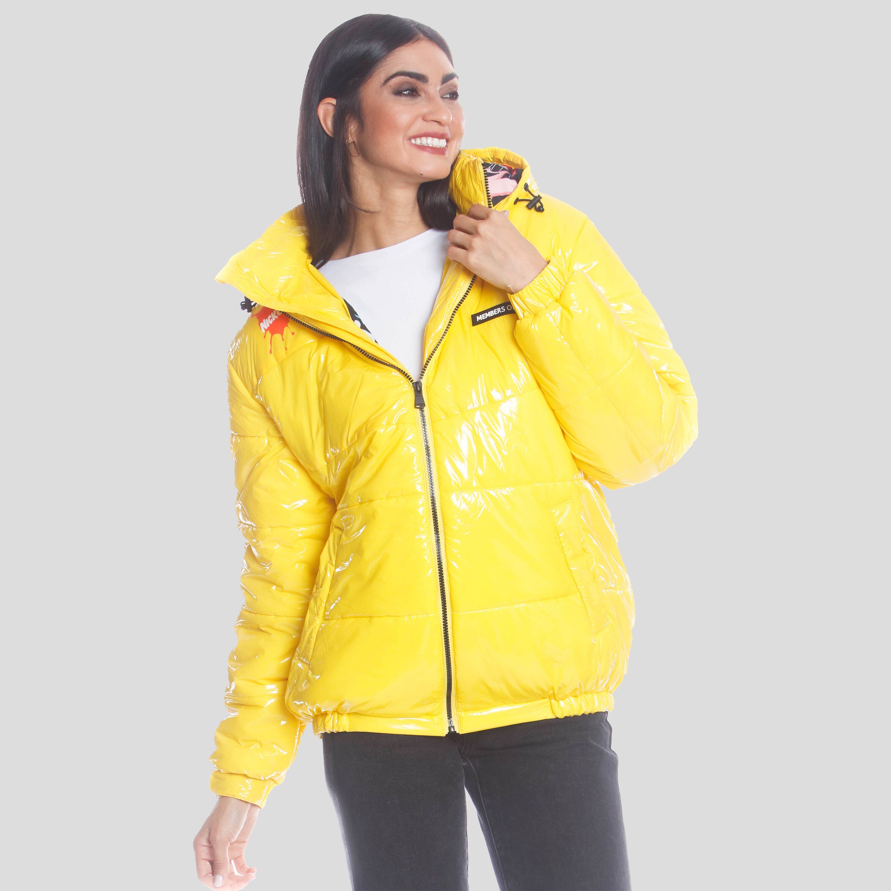 Women's Nickelodeon Shiny Collab Puffer Oversized Jacket - FINAL SALE Womens Jacket Members Only 