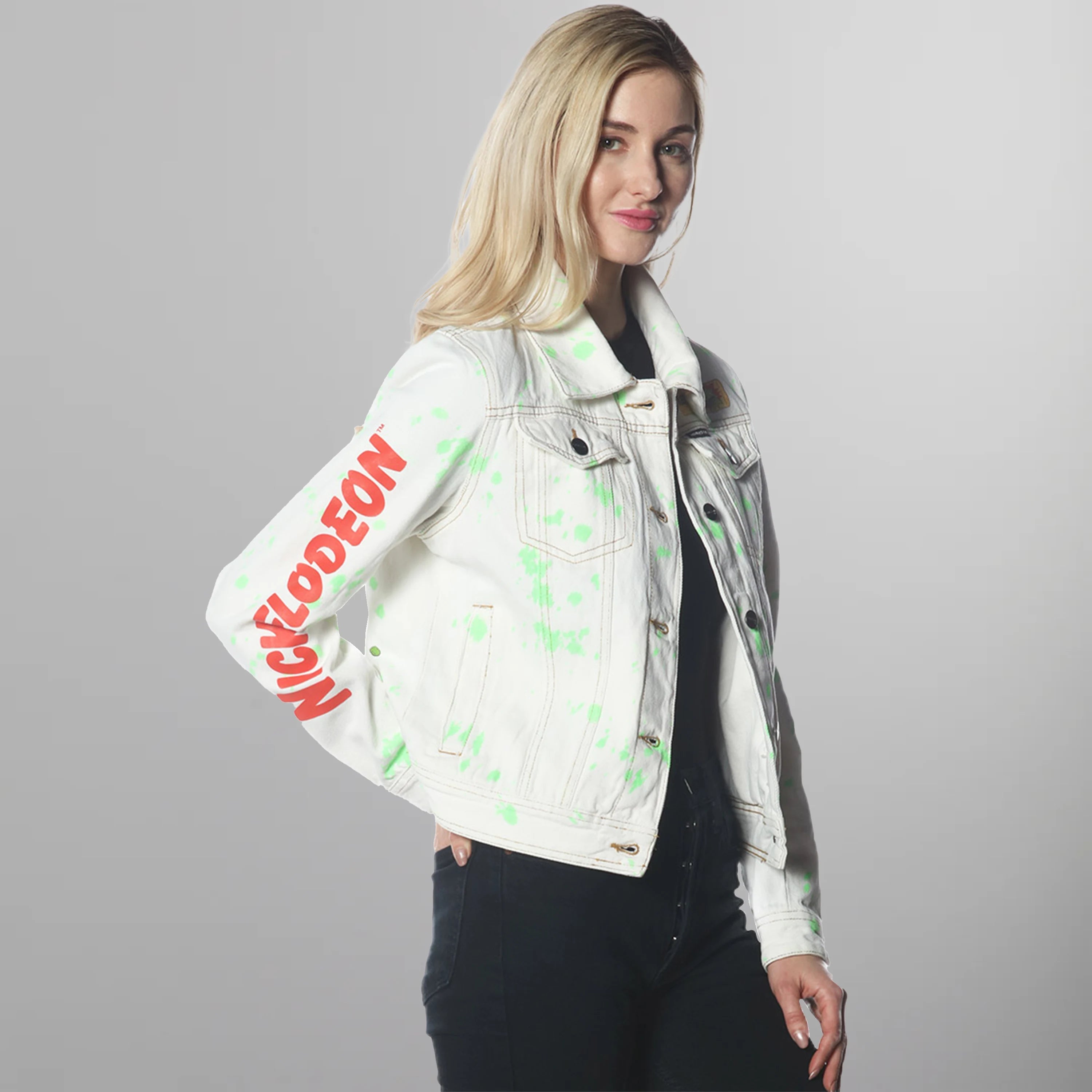 Women's White Denim Nickelodeon Trucker With Pai Jacket - FINAL SALE Womens Jacket Members Only 