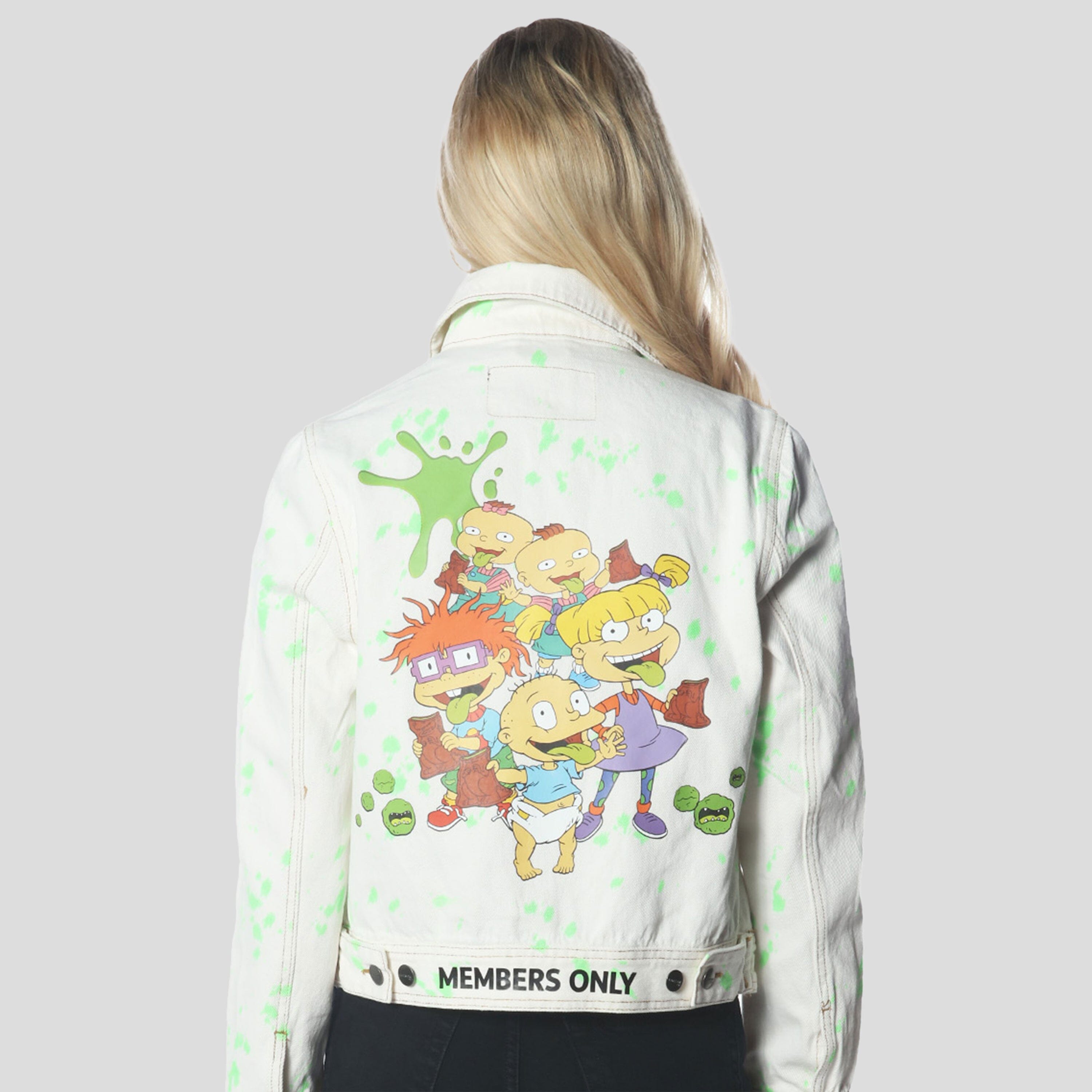 Women's White Denim Nickelodeon Trucker With Pai Jacket - FINAL SALE Womens Jacket Members Only 