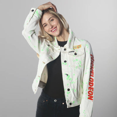 Women's White Denim Nickelodeon Trucker With Pai Jacket - FINAL SALE Womens Jacket Members Only 