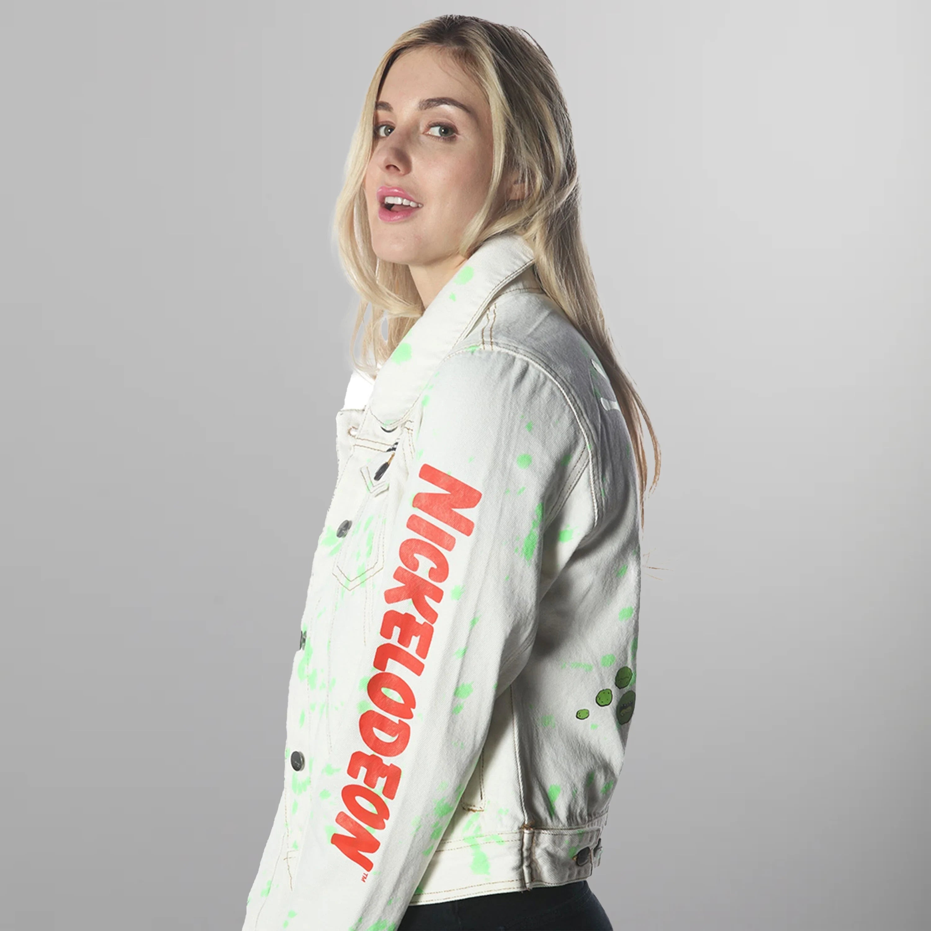 Women's White Denim Nickelodeon Trucker With Pai Jacket - FINAL SALE Womens Jacket Members Only 