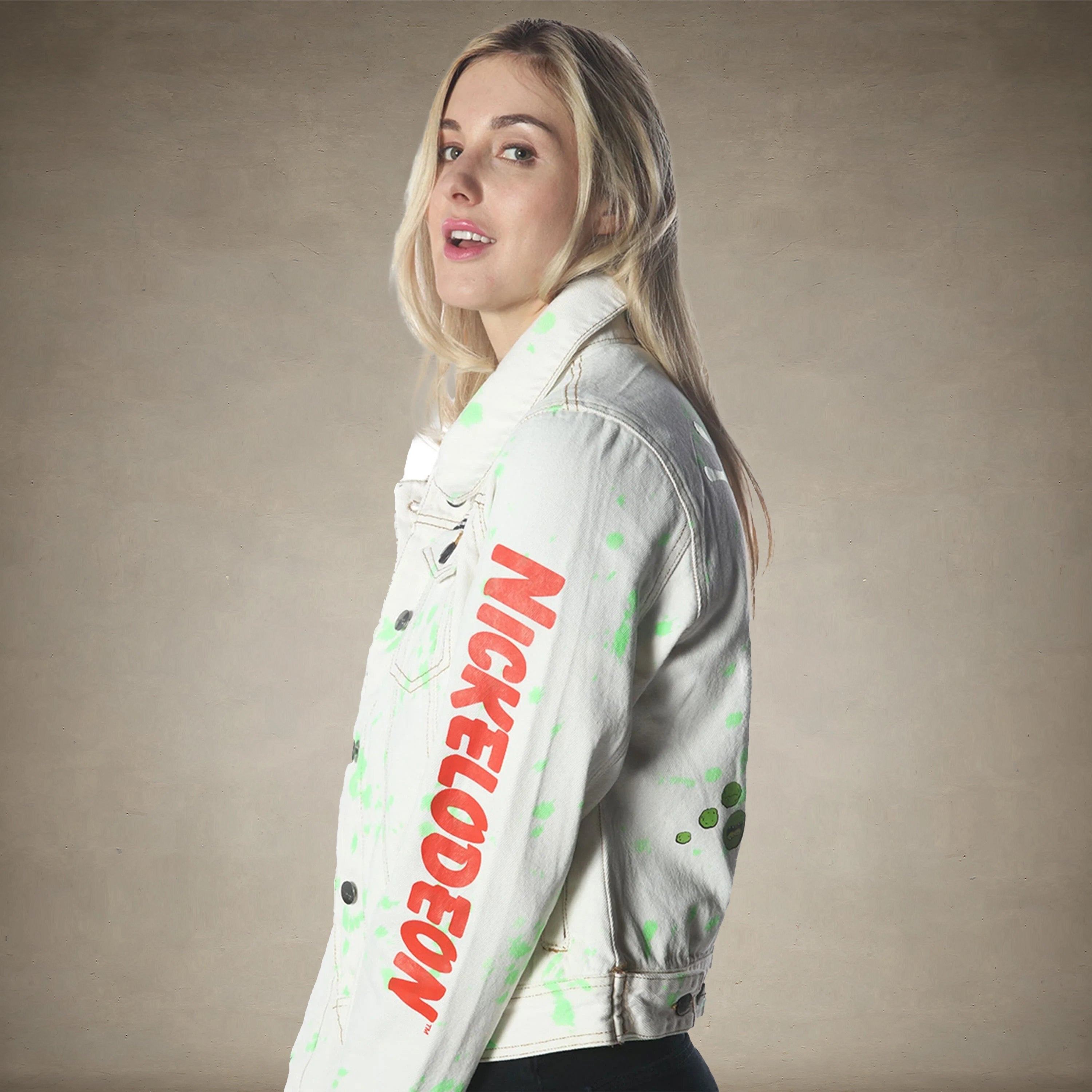 Women's White Denim Nickelodeon Trucker With Pai Jacket - FINAL SALE Womens Jacket Members Only 