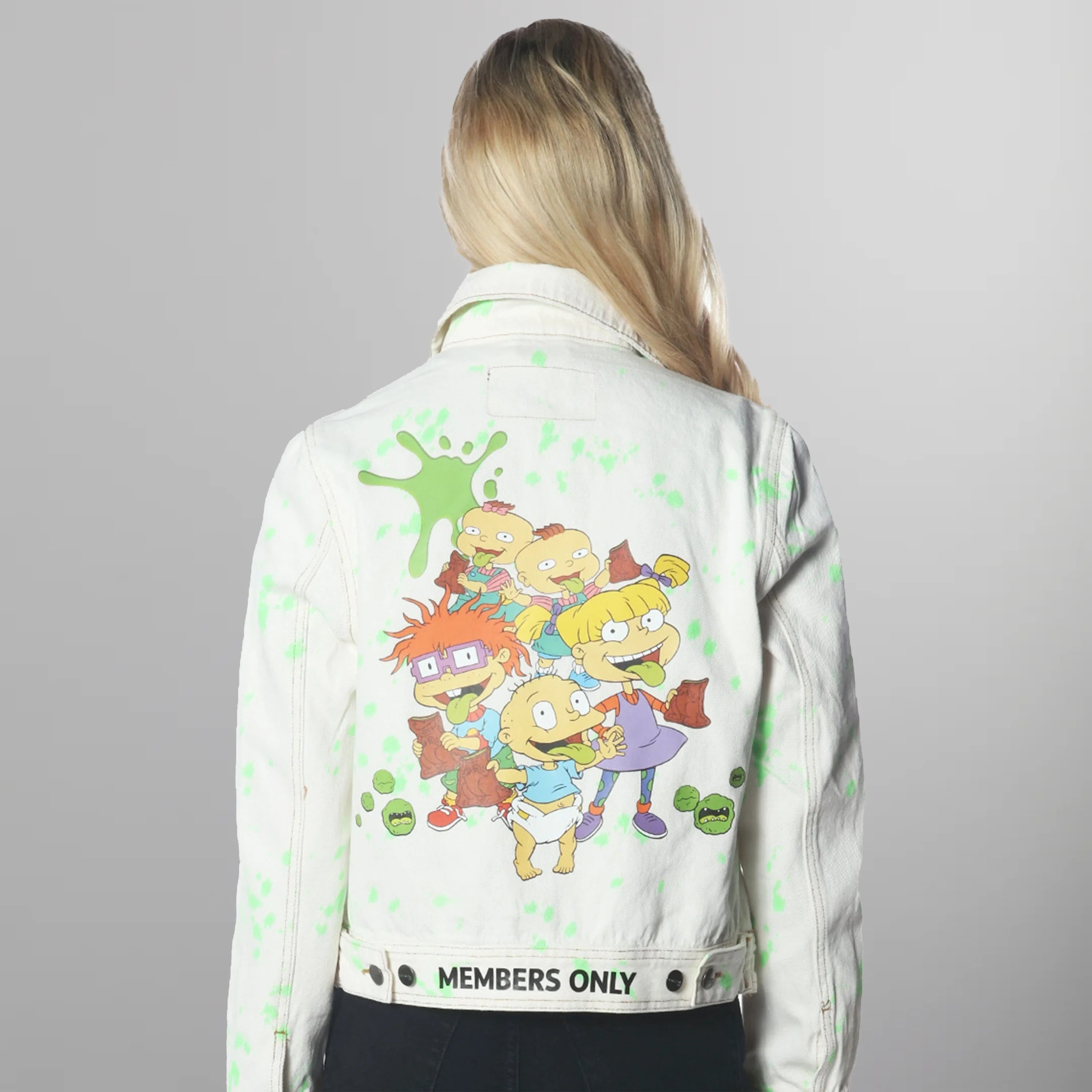 Women's White Denim Nickelodeon Trucker With Pai Jacket - FINAL SALE Womens Jacket Members Only 