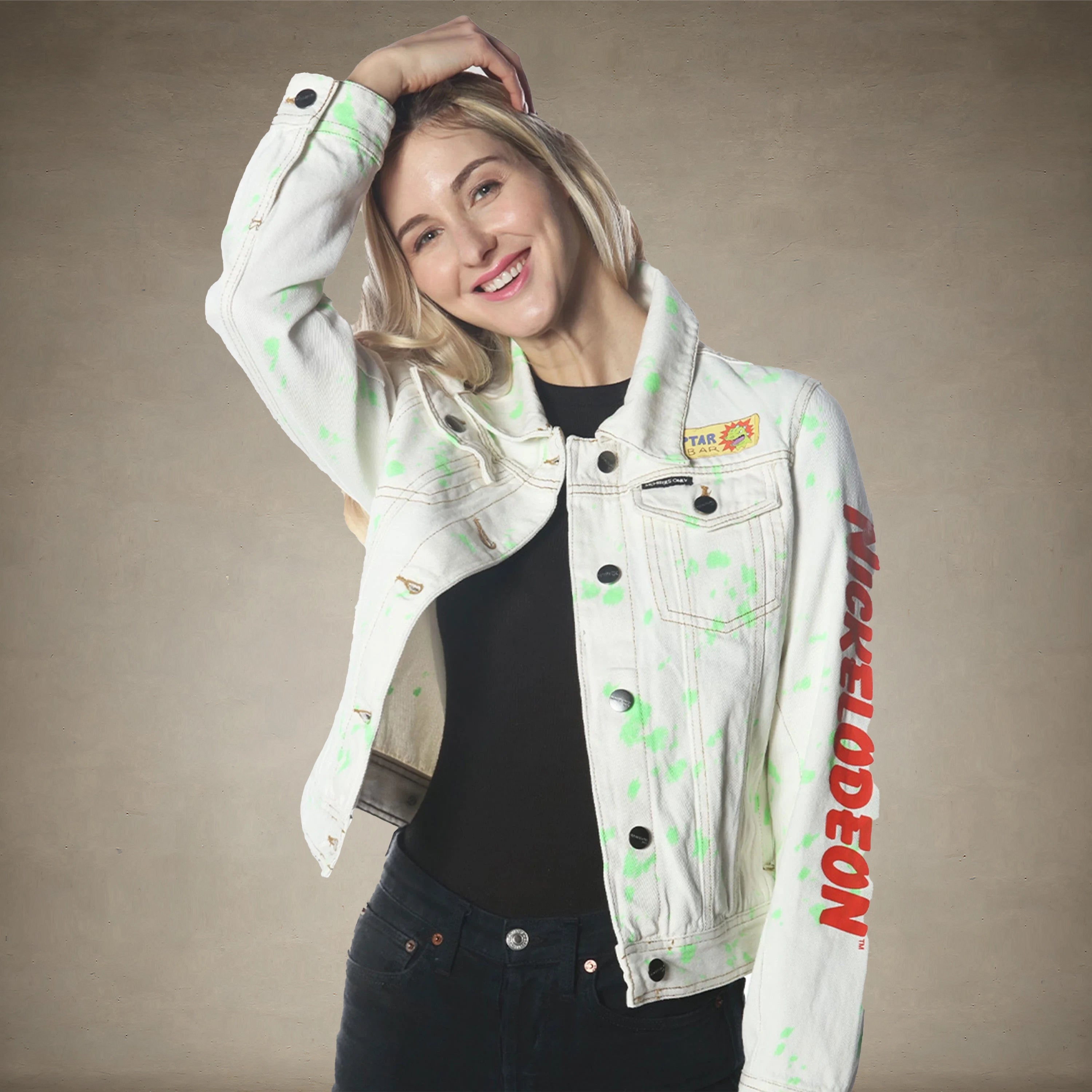 Women's White Denim Nickelodeon Trucker With Pai Jacket - FINAL SALE Womens Jacket Members Only 