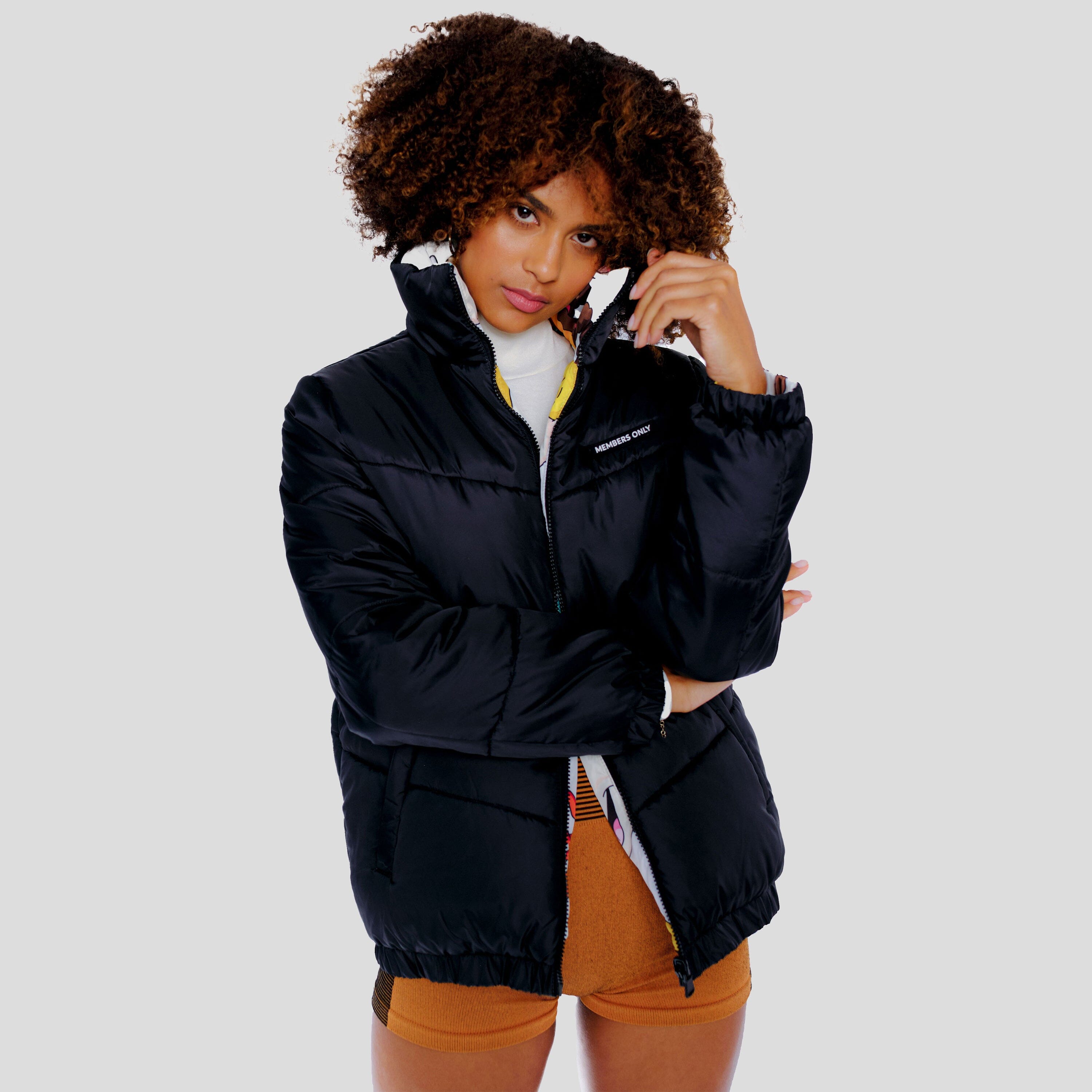Women's Black Puffa Borg Collar Crop Jacket | Dressed in Lucy