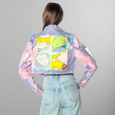 Women's Rugrats Tie-Dye Frayed Crop Denim Jacket - FINAL SALE Womens Jacket Members Only Purple SMALL 