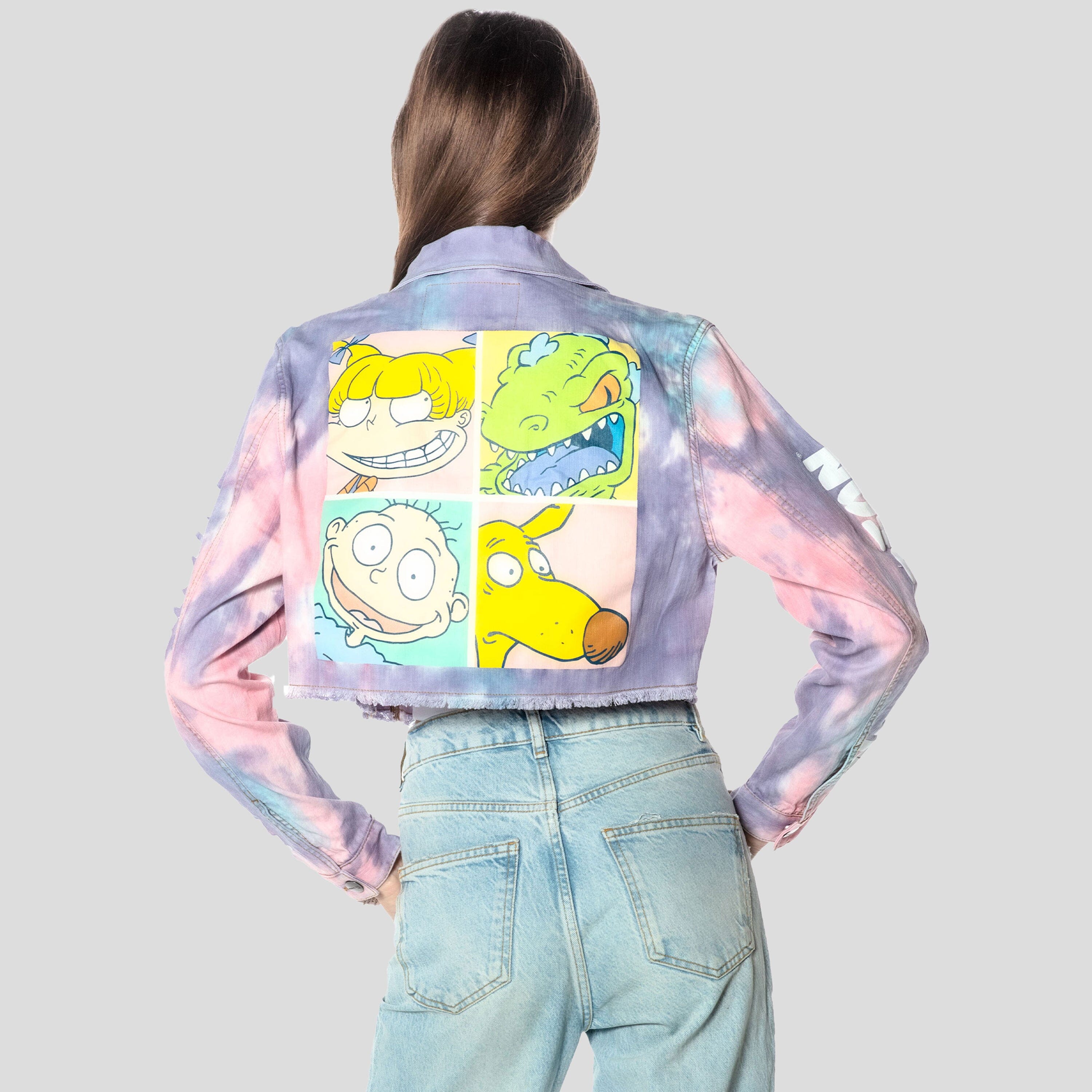 Women's Rugrats Tie-Dye Frayed Crop Denim Jacket - FINAL SALE Womens Jacket Members Only 