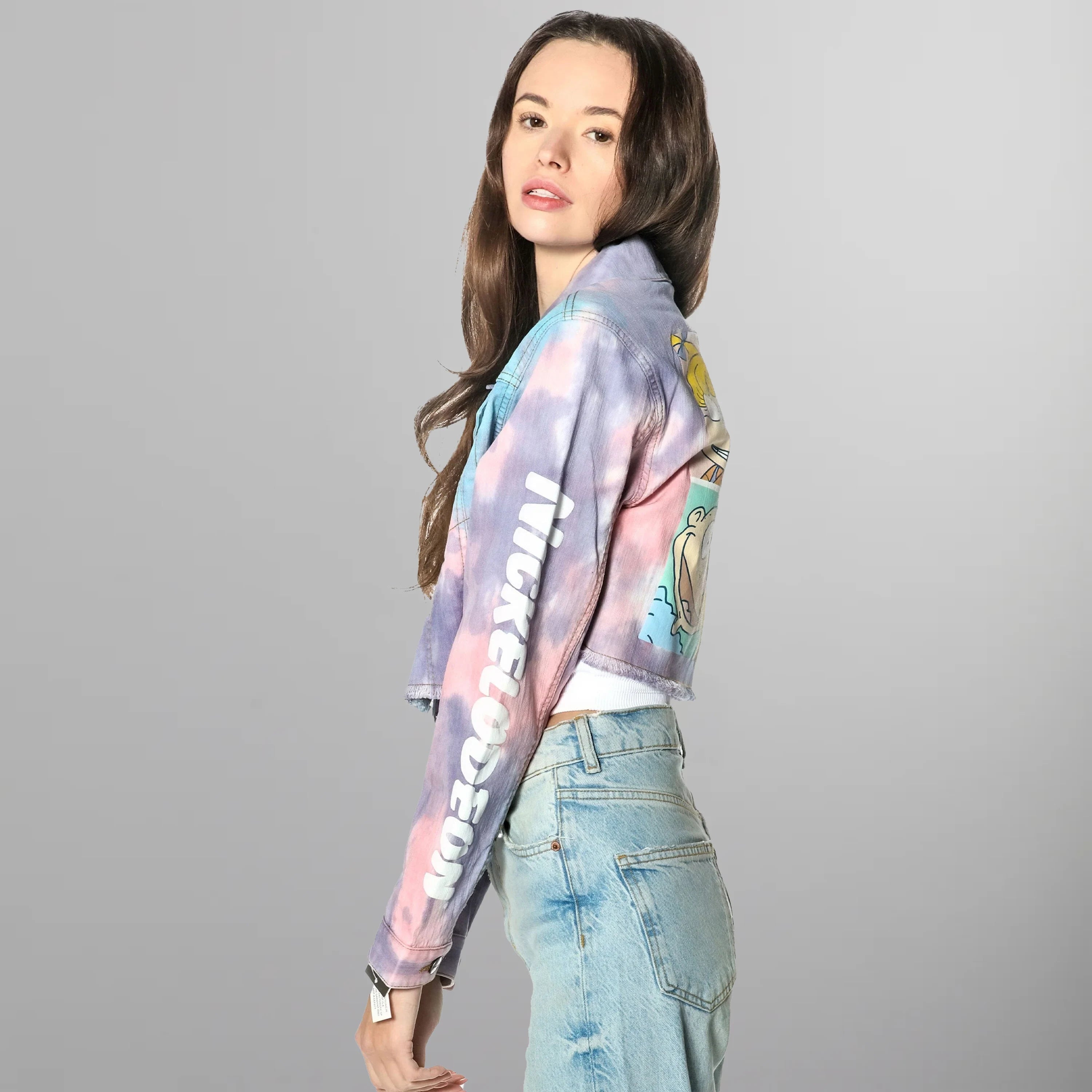 Women's Rugrats Tie-Dye Frayed Crop Denim Jacket - FINAL SALE Womens Jacket Members Only 