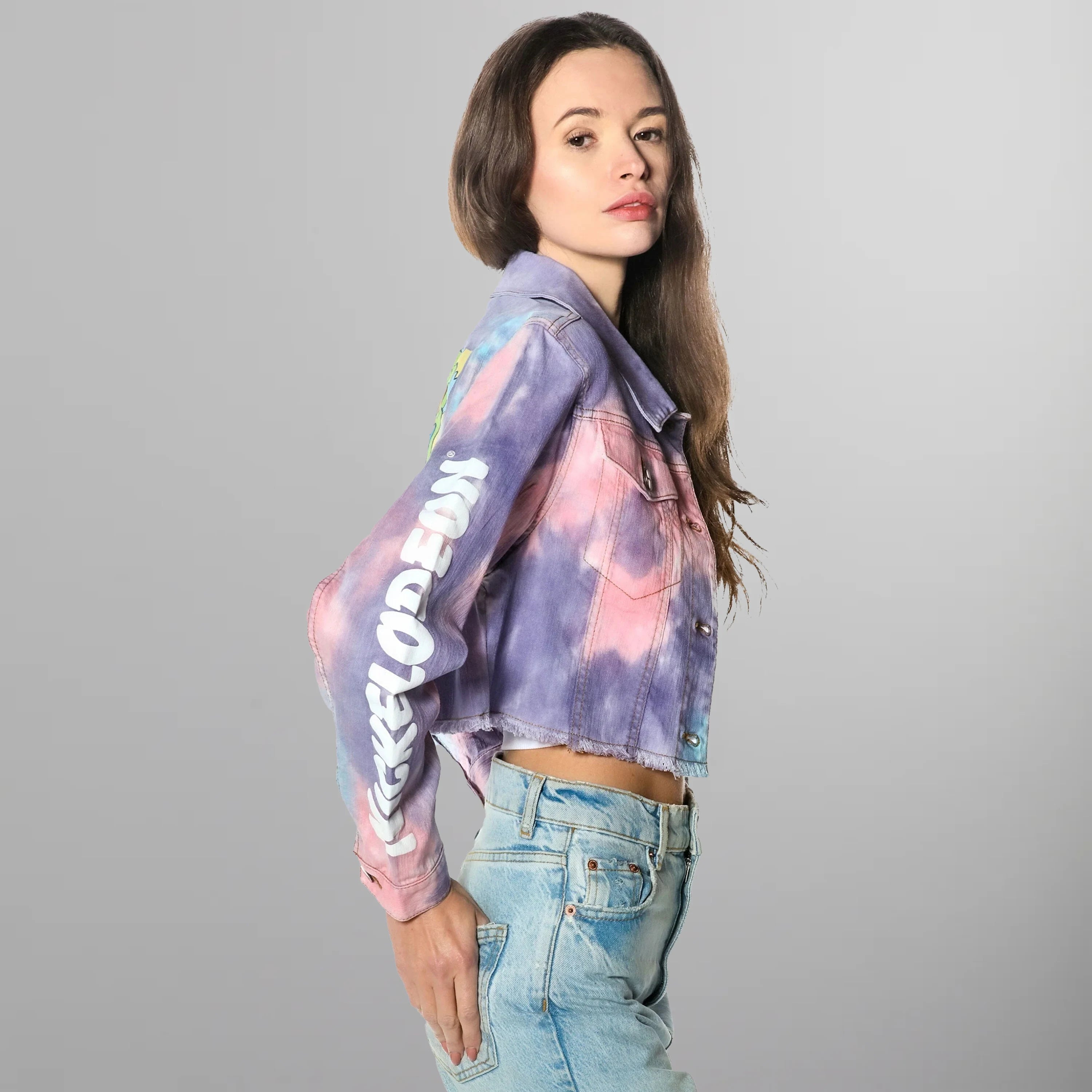 Women's Rugrats Tie-Dye Frayed Crop Denim Jacket - FINAL SALE Womens Jacket Members Only 