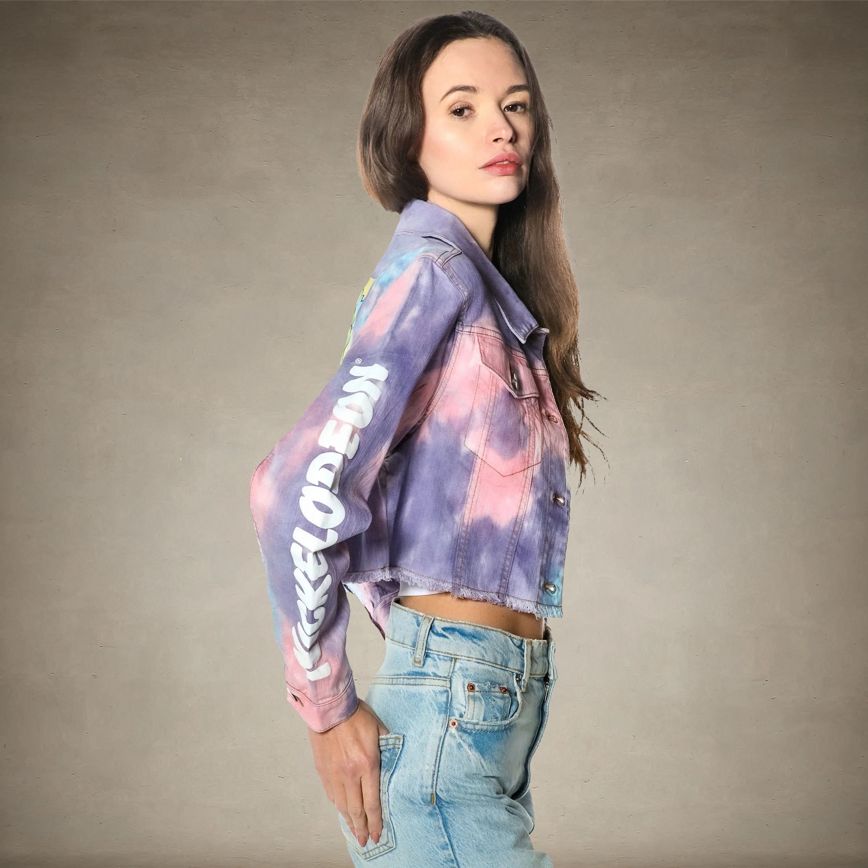 Women's Rugrats Tie-Dye Frayed Crop Denim Jacket - FINAL SALE Womens Jacket Members Only 