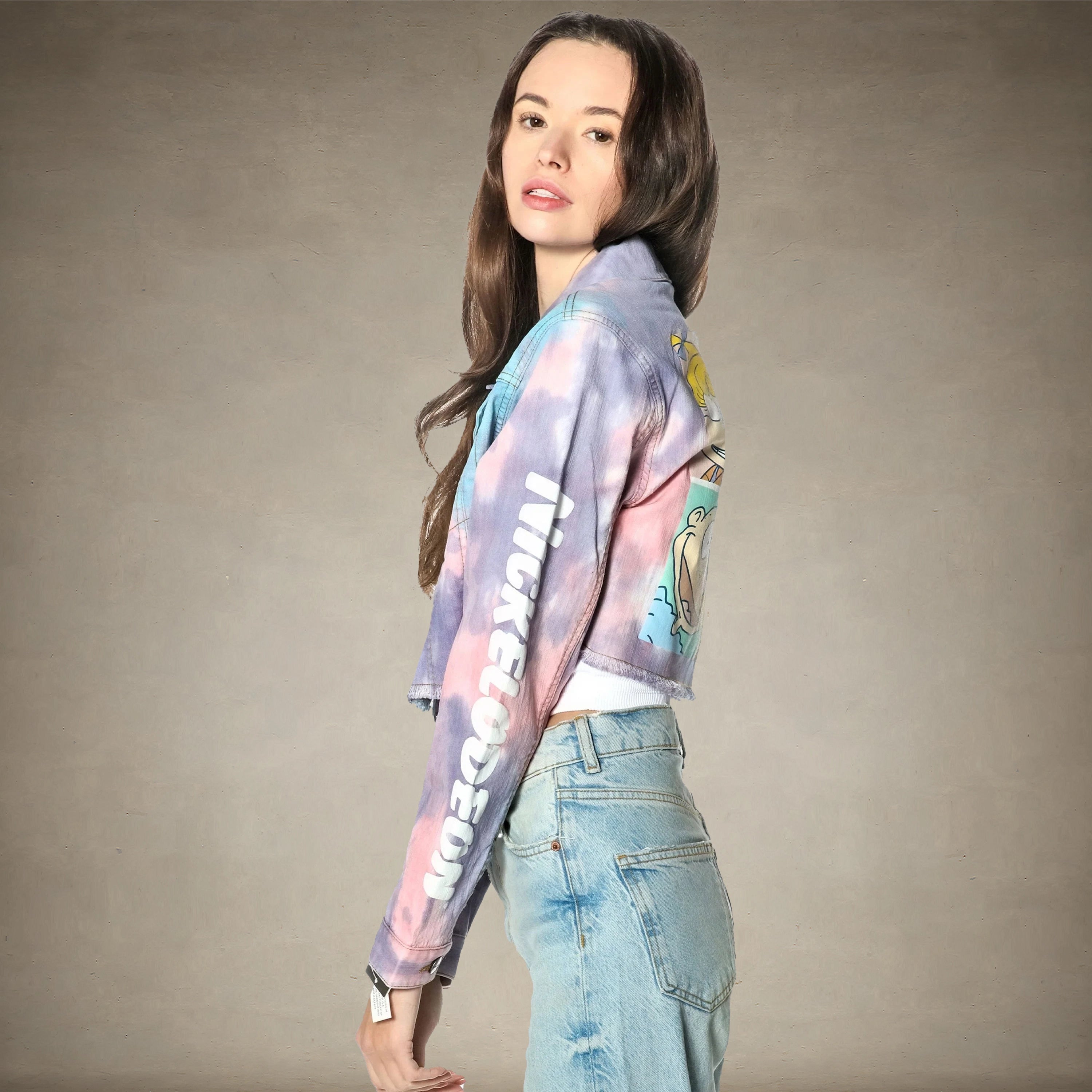 Women's Rugrats Tie-Dye Frayed Crop Denim Jacket - FINAL SALE Womens Jacket Members Only 