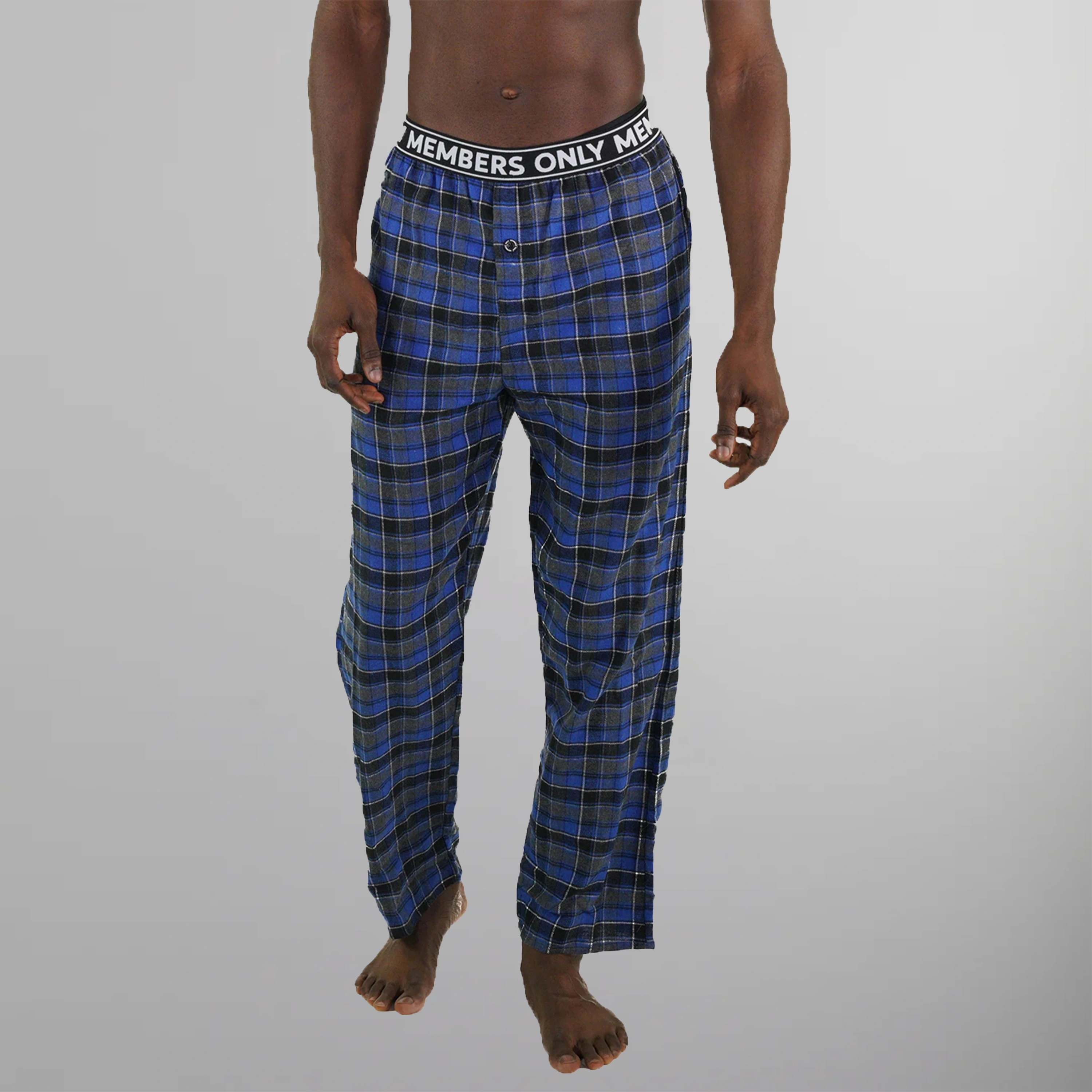 Men's Flannel Sleep Pants Logo Elastic - Blue - FINAL SALE