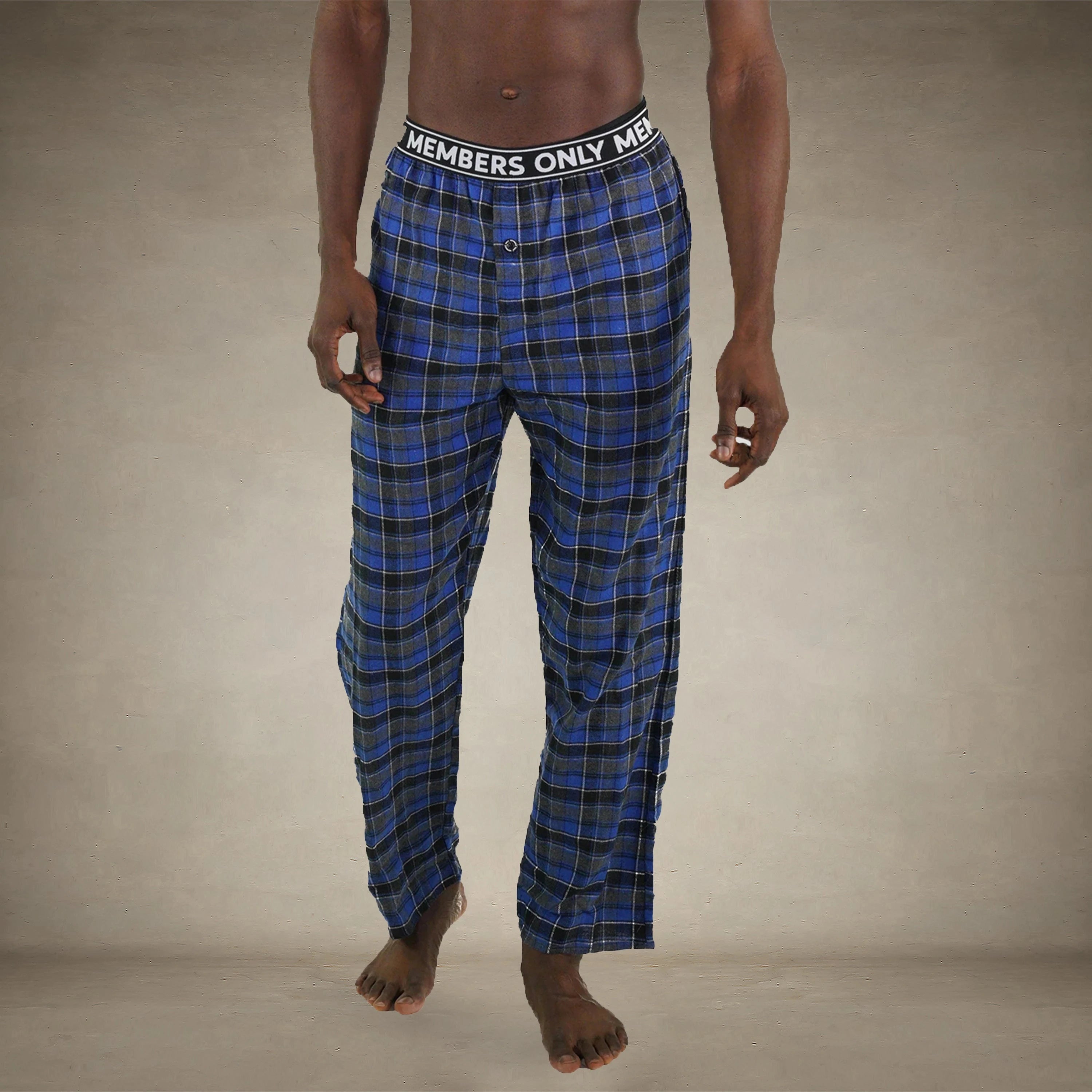 Men's Flannel Sleep Pants Logo Elastic - Blue - FINAL SALE Men's Sleep Pant Members Only® Blue SMALL 