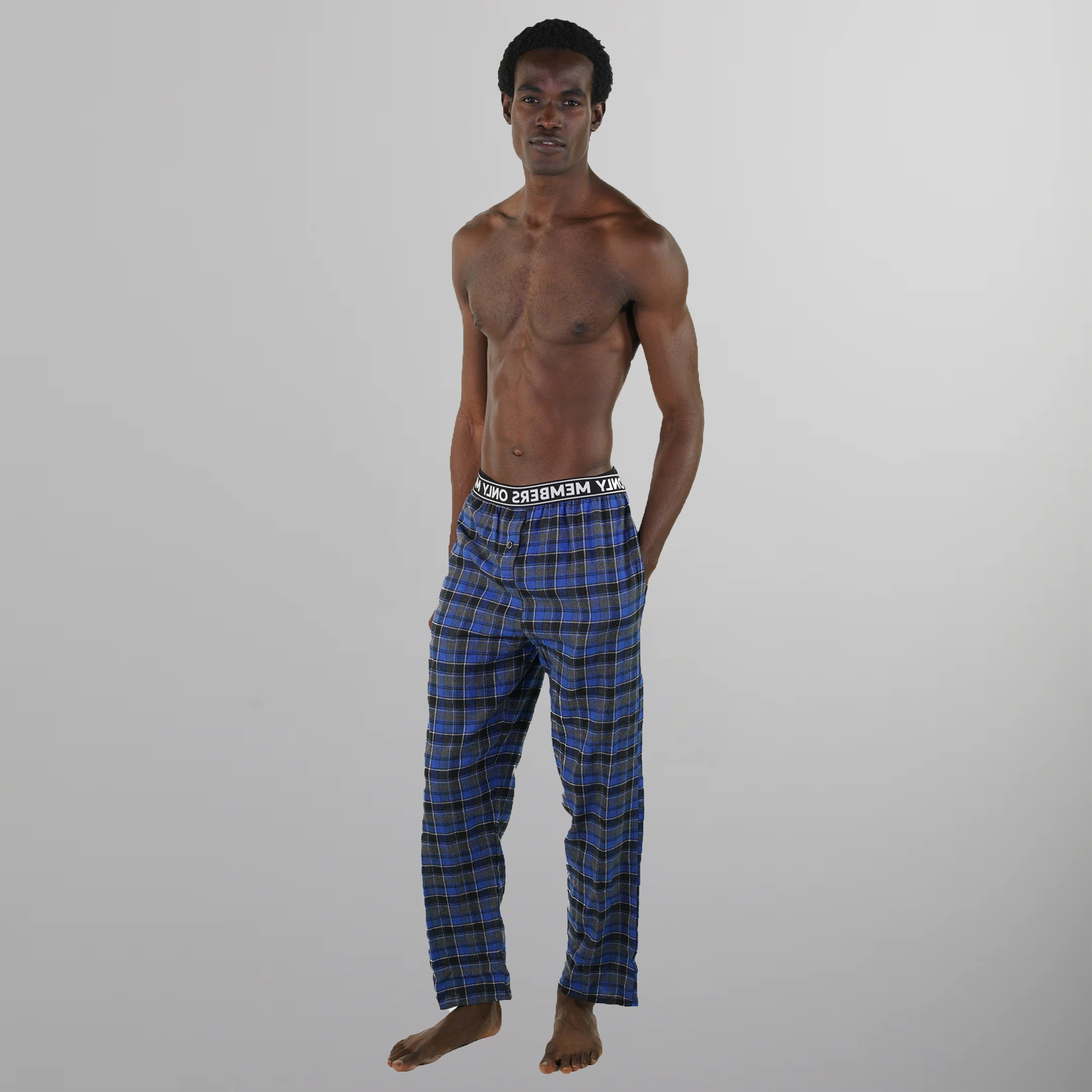 Men's Flannel Sleep Pants Logo Elastic - Blue - FINAL SALE