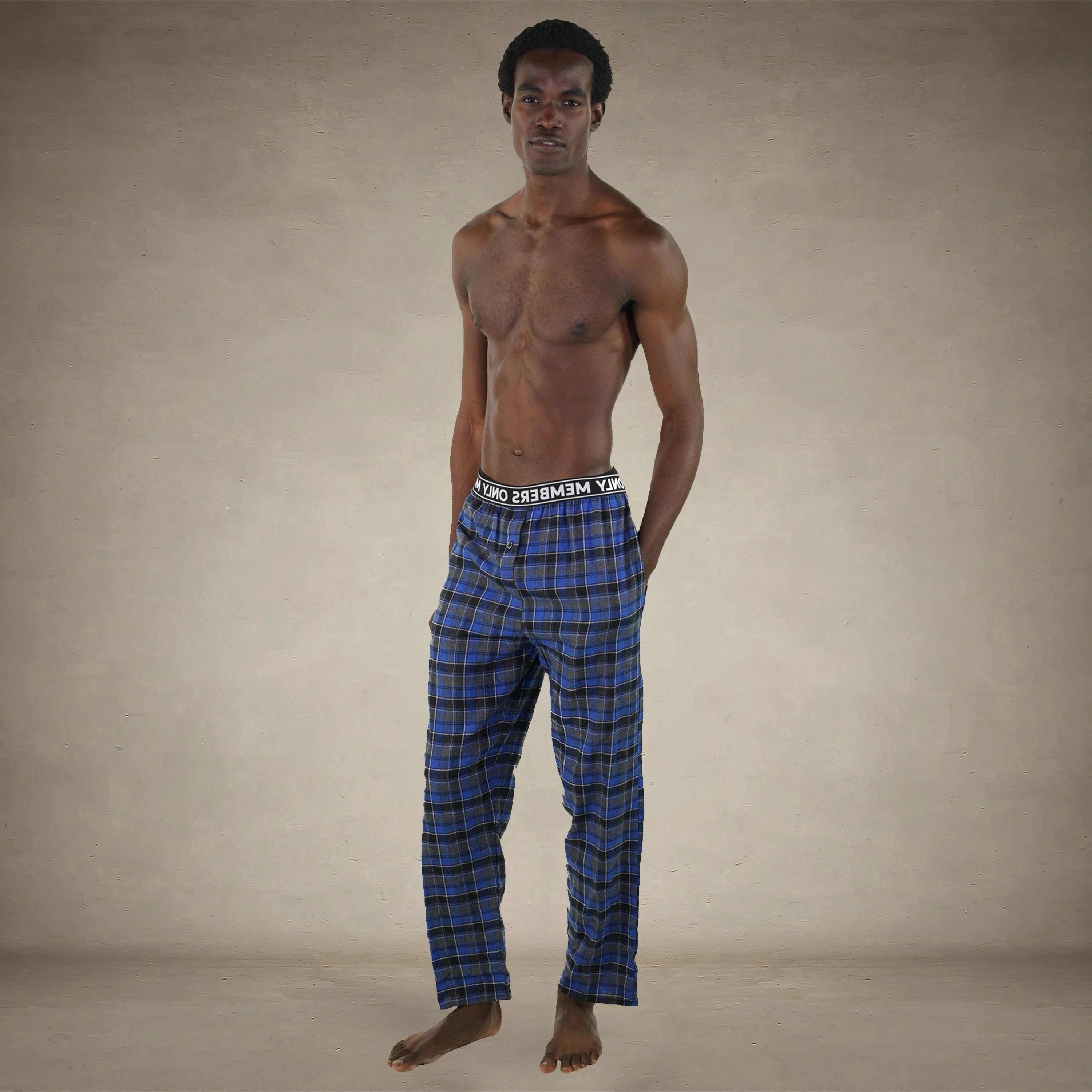 Men's Flannel Sleep Pants Logo Elastic - Blue - FINAL SALE Men's Sleep Pant Members Only® 