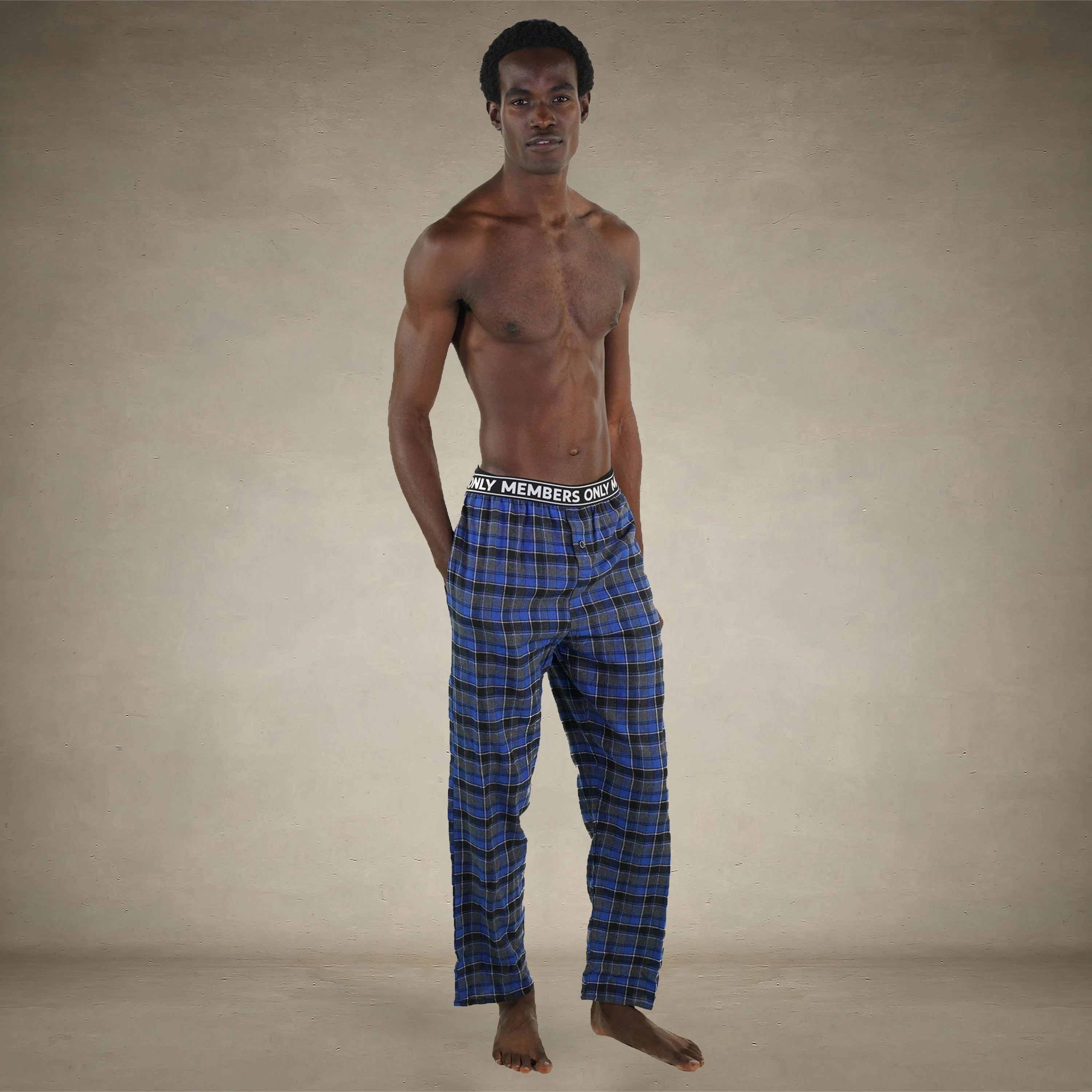 Men's Flannel Sleep Pants Logo Elastic - Blue - FINAL SALE Men's Sleep Pant Members Only® 