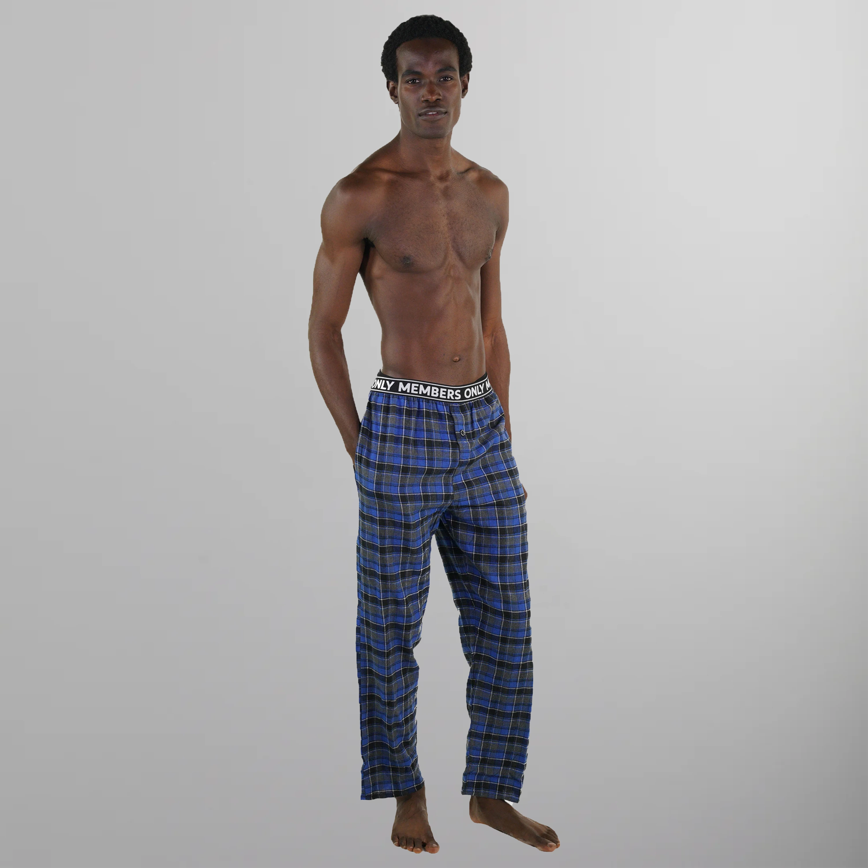 Men's Flannel Sleep Pants Logo Elastic - Blue - FINAL SALE