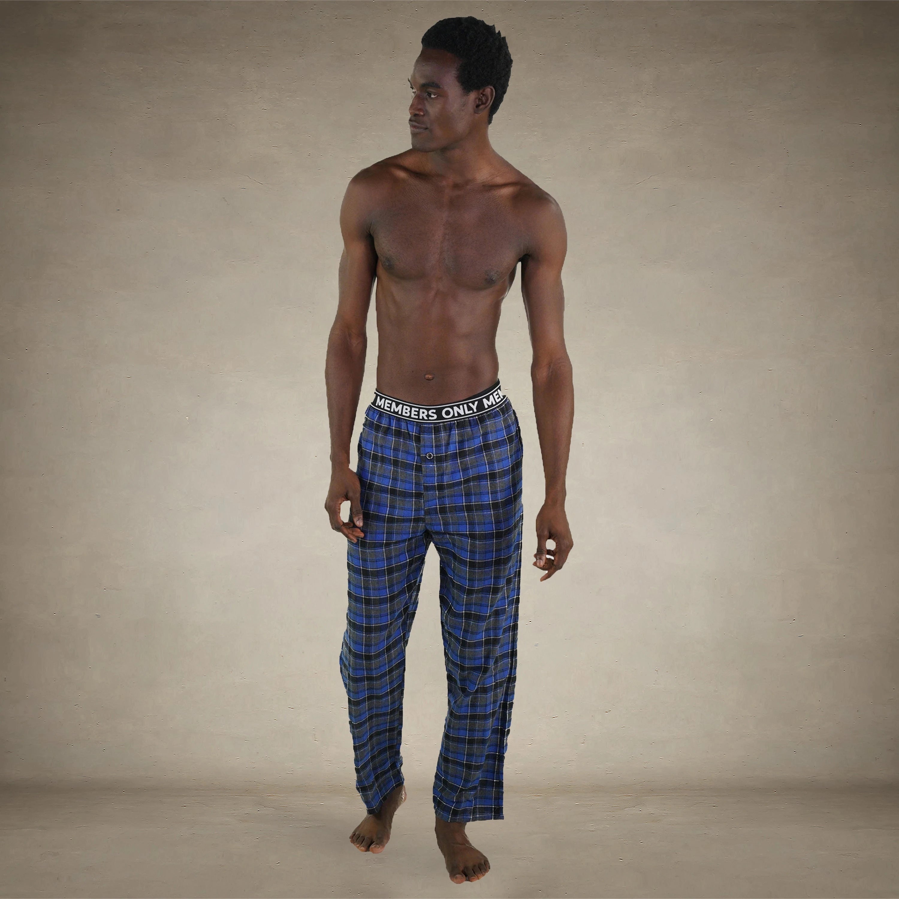 Men's Flannel Sleep Pants Logo Elastic - Blue - FINAL SALE Men's Sleep Pant Members Only® 