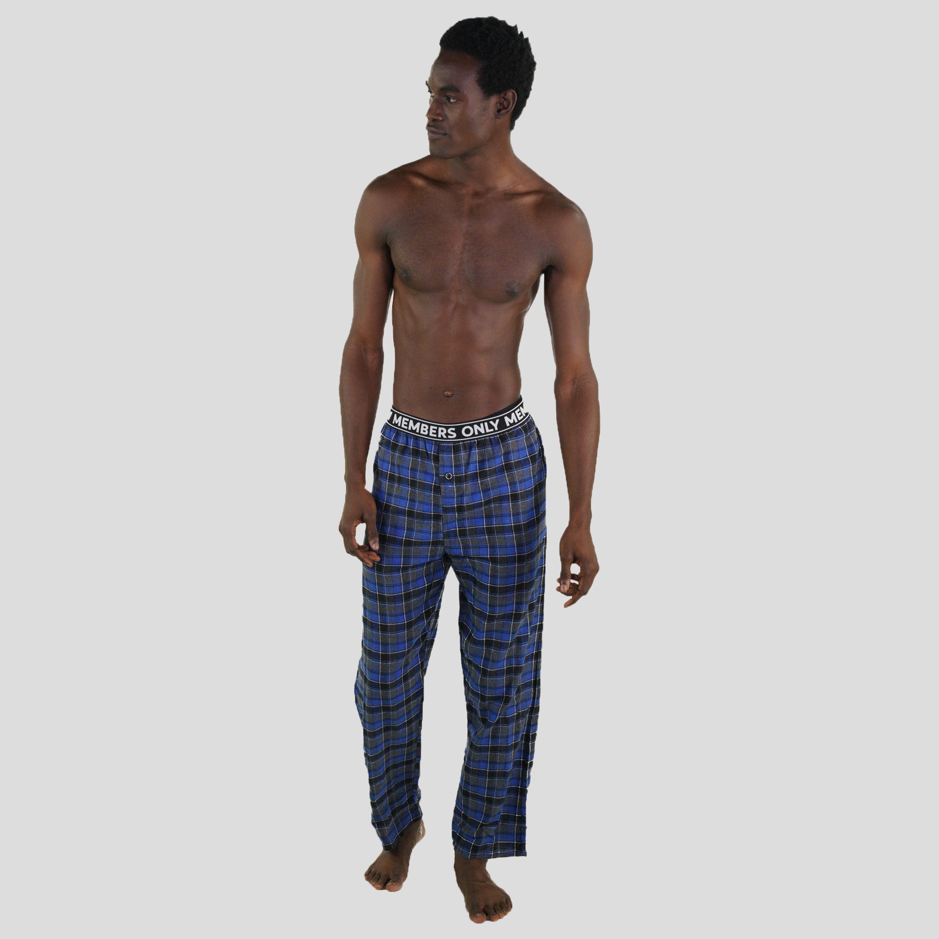 Men's Flannel Sleep Pants Logo Elastic - Blue Men's Sleep Pant Members Only 