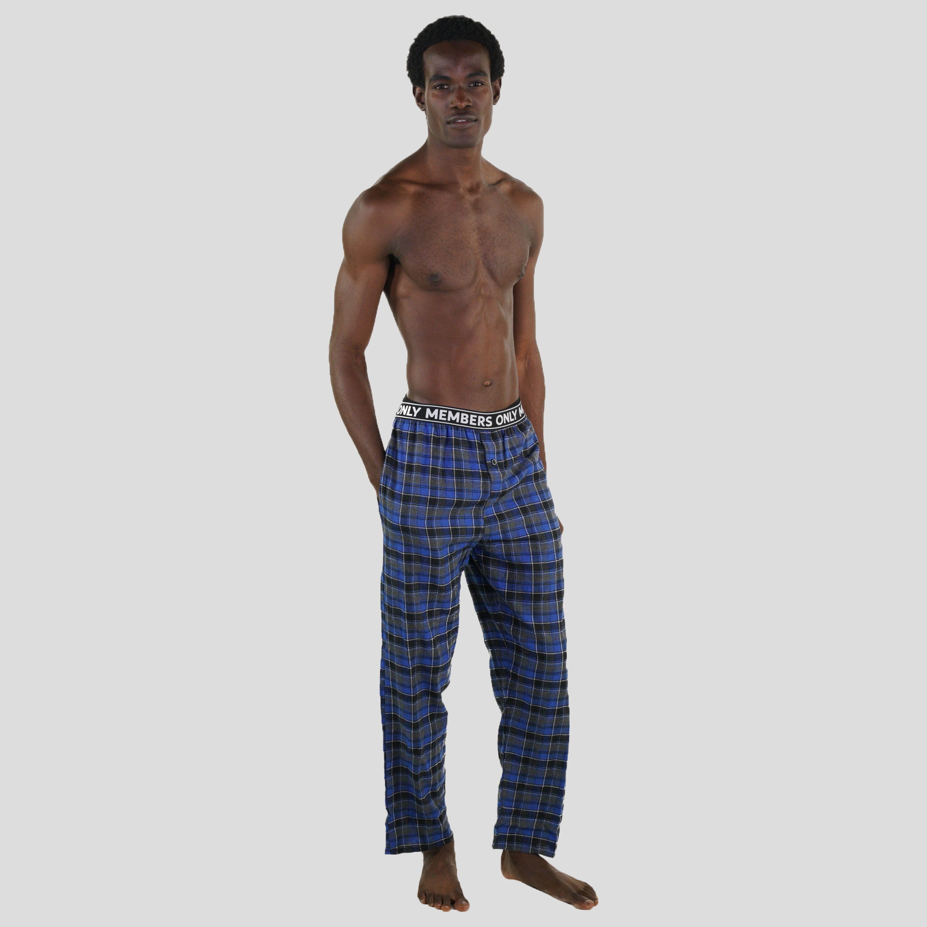 Men's Flannel Sleep Pants Logo Elastic - Blue Men's Sleep Pant Members Only 