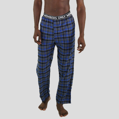 Men's Flannel Sleep Pants Logo Elastic - Blue Men's Sleep Pant Members Only 