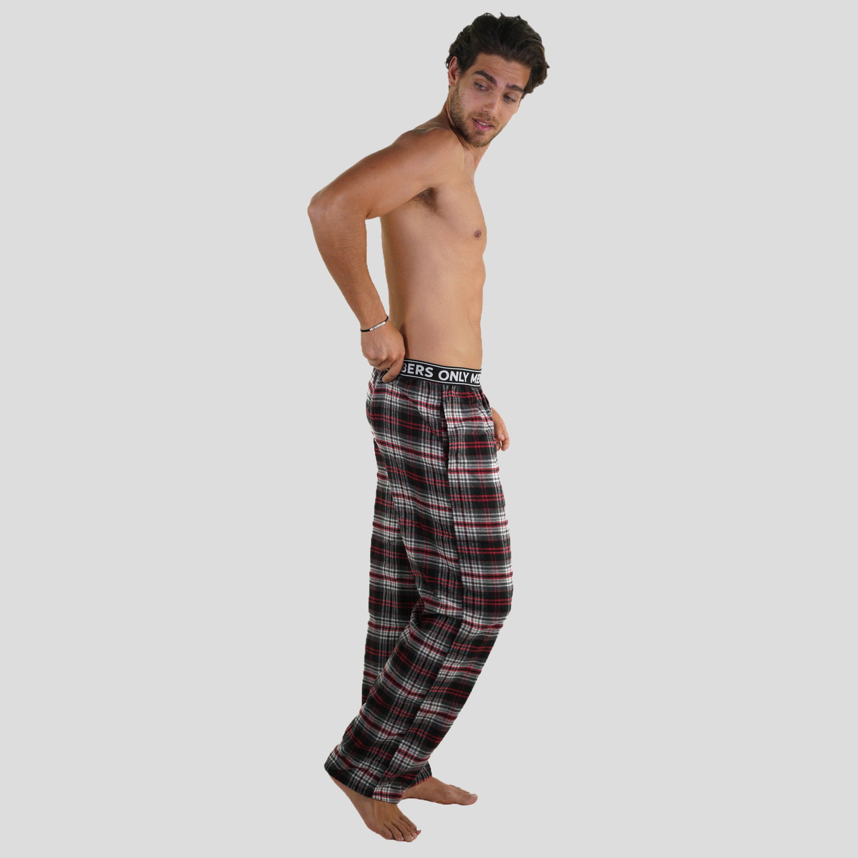 Men's Flannel Sleep Pants Logo Elastic - Red Sleepwear Pants Members Only 