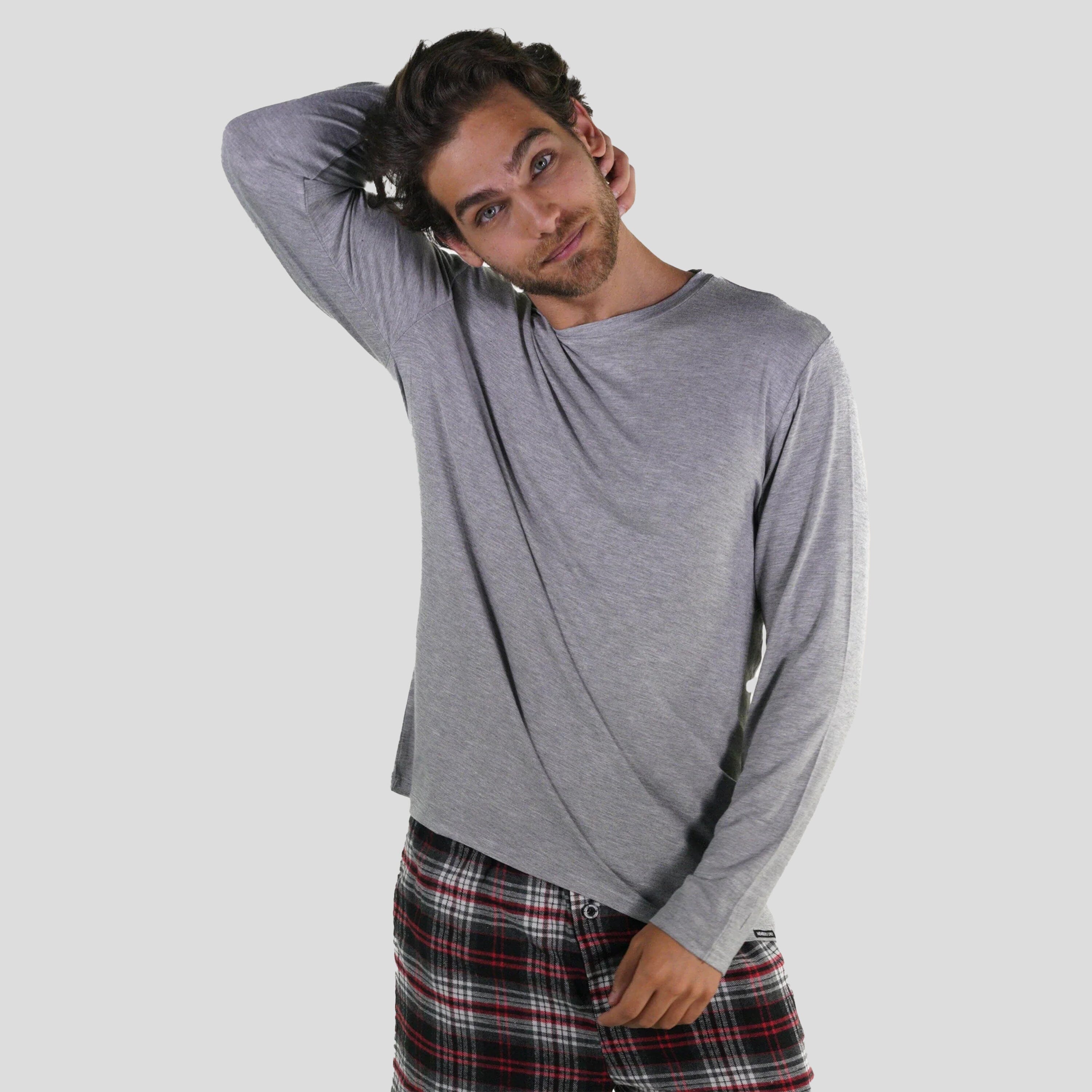 Men's Bamboo Rayon Long Sleeve Knit Sleep Shirt - Grey Men's Sleep Shirt Members Only 