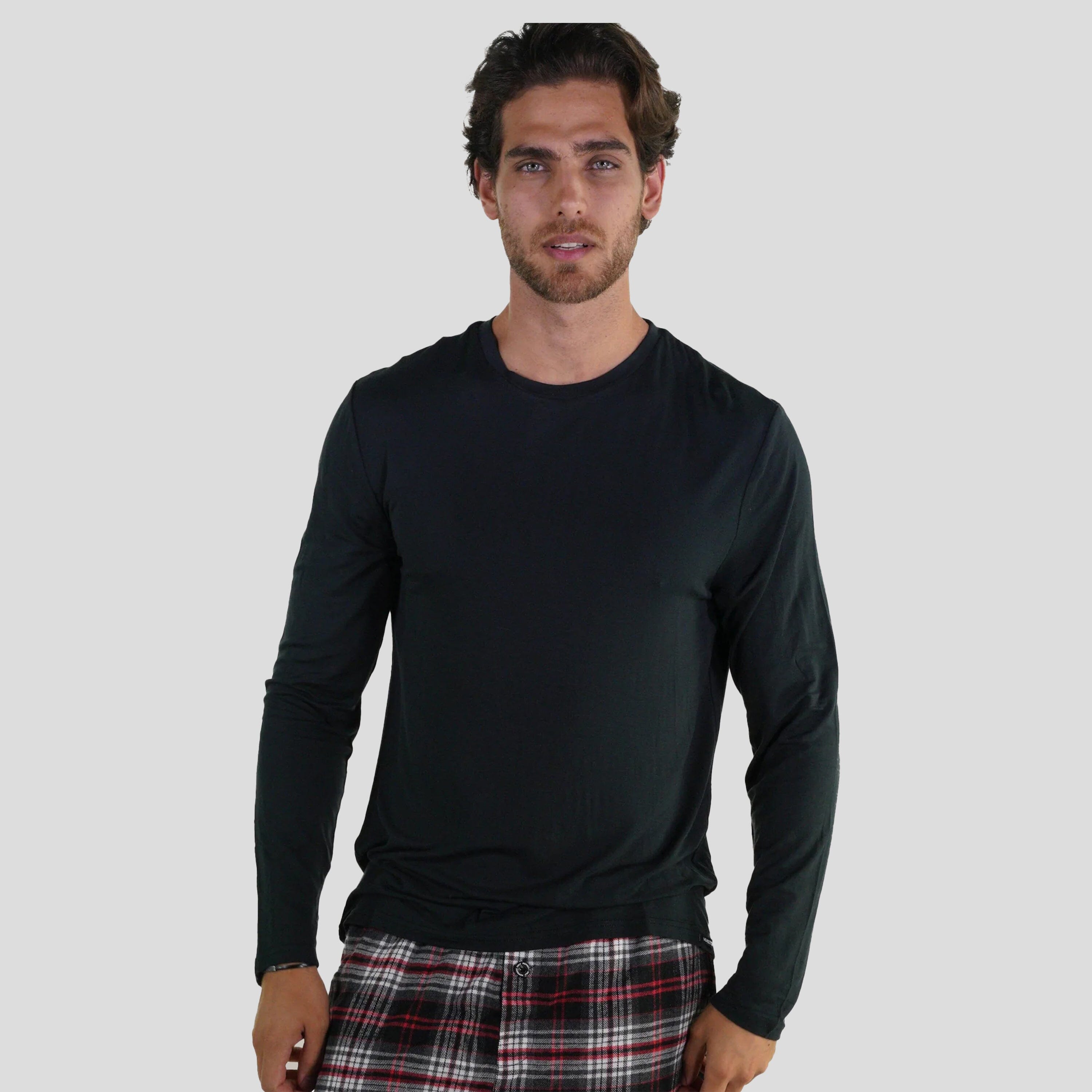 Men's Bamboo Rayon Long Sleeve Knit Sleep Shirt - Black Men's Sleep Shirt Members Only 