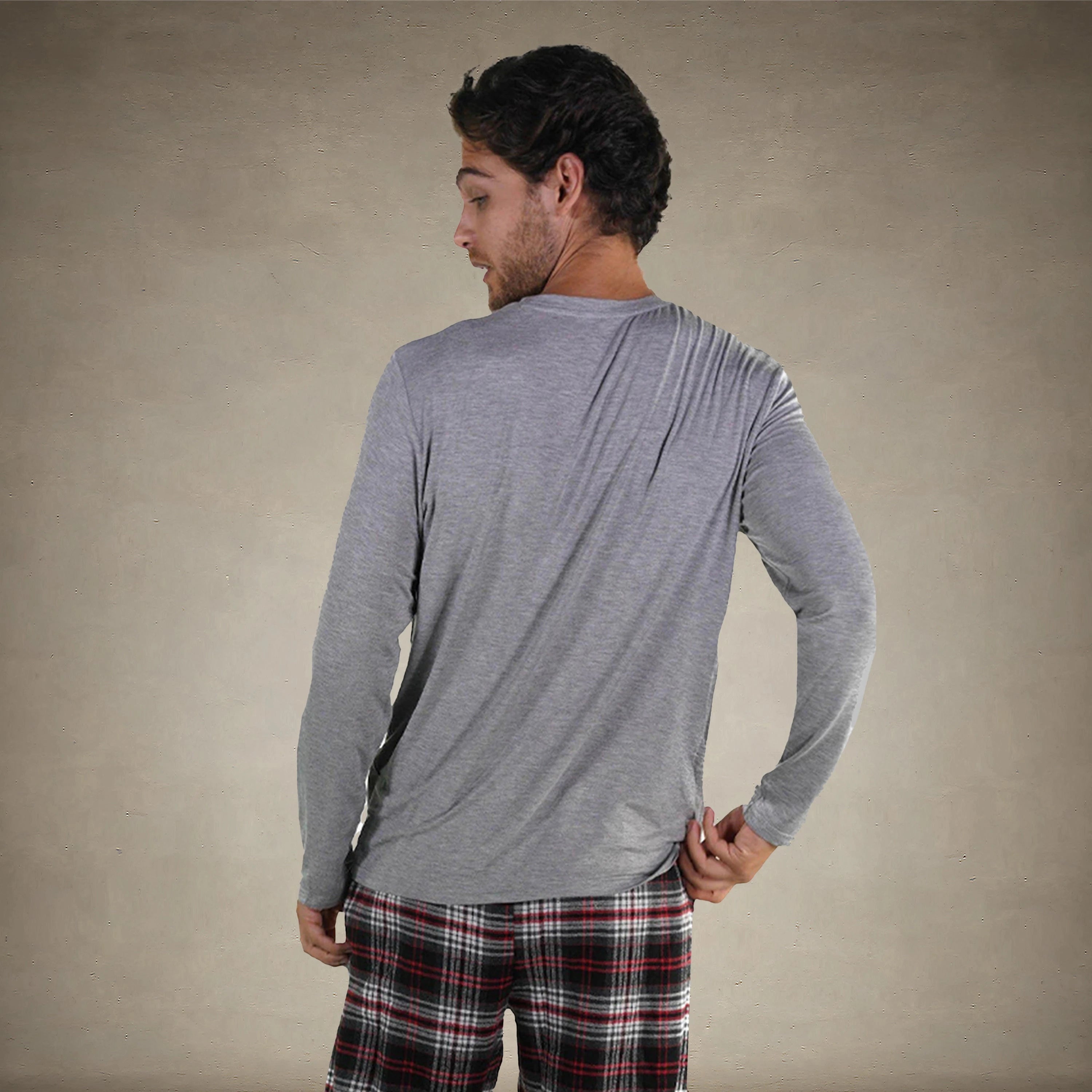 Men's Bamboo Rayon Long Sleeve Knit Sleep Shirt - Grey - FINAL SALE Men's Sleep Shirt Members Only® 