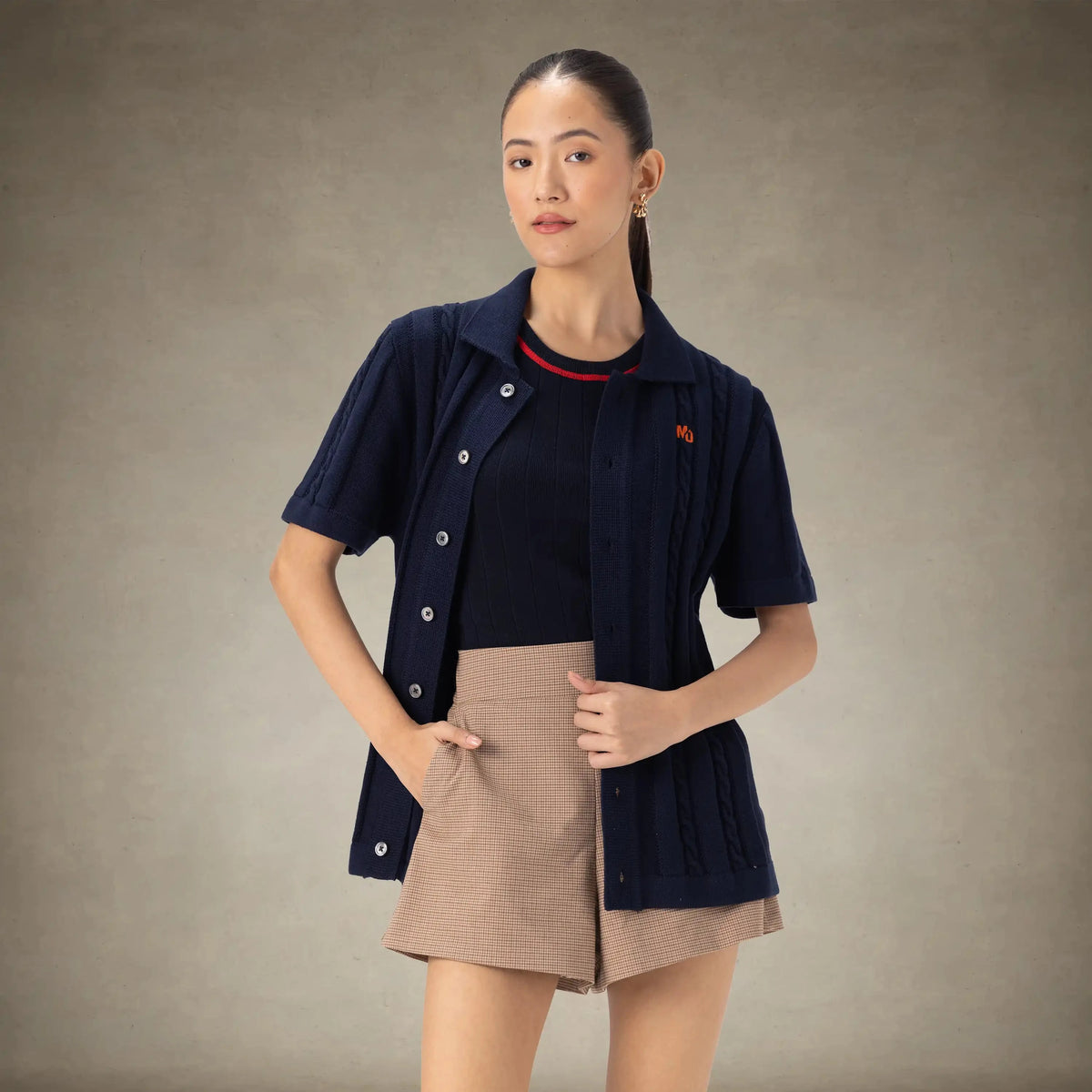 Luxury cable Knit Polo Sweater with Pear | 100% Cotton | Members Only