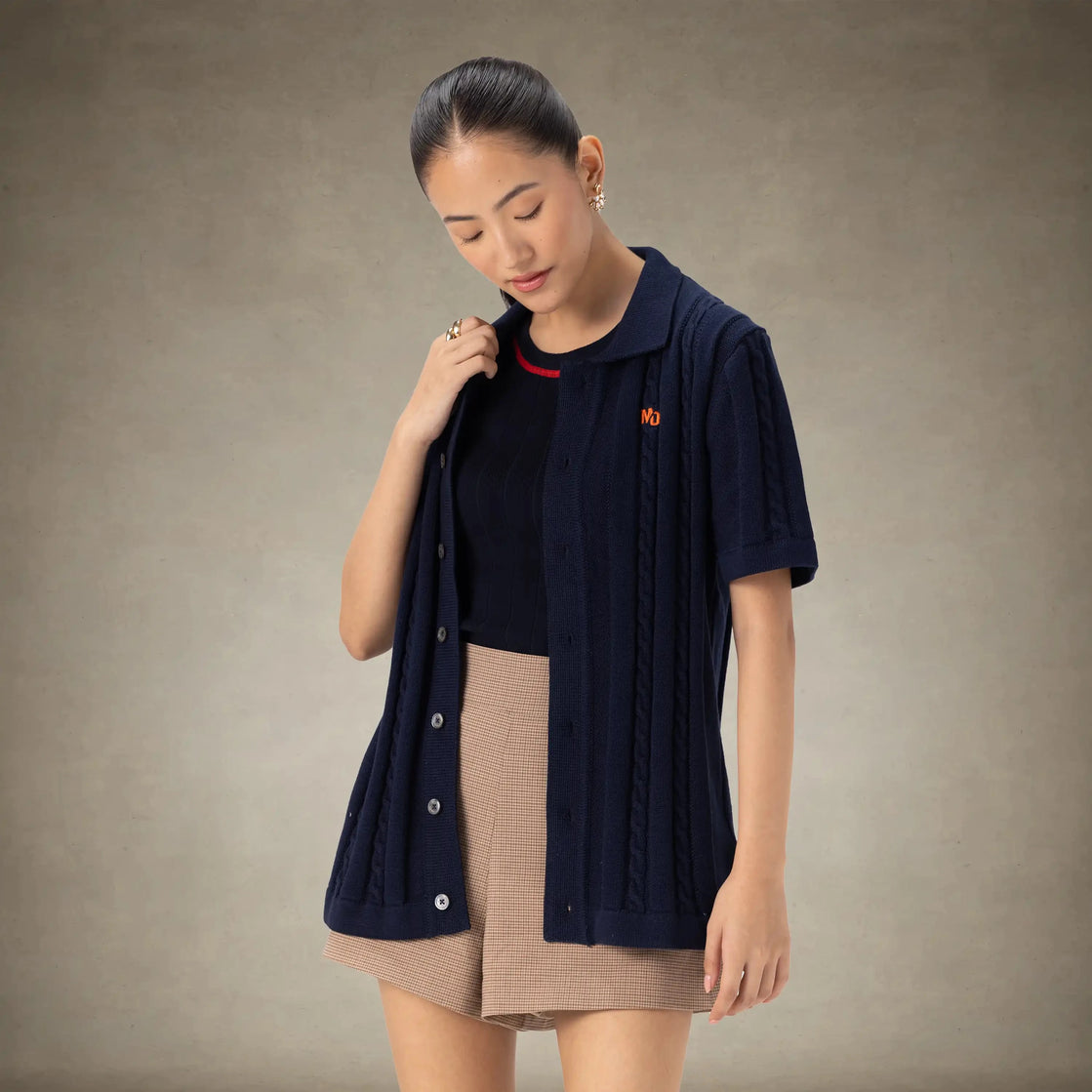 Luxury cable Knit Polo Sweater with Pear | 100% Cotton | Members Only