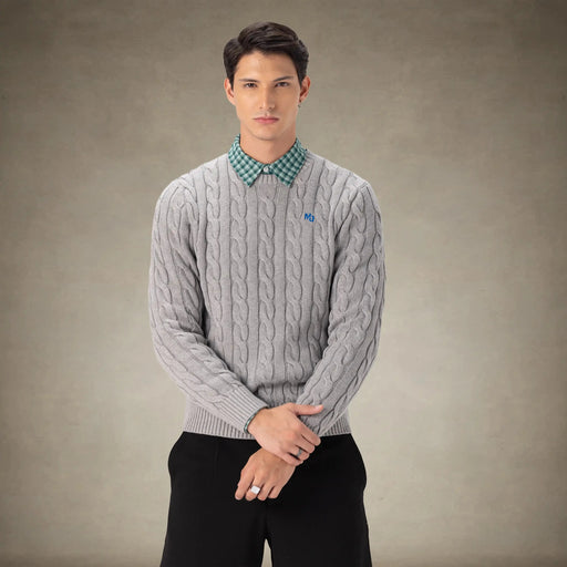 Men's Crew Neck Cable Sweater Members Only® Grey Small 