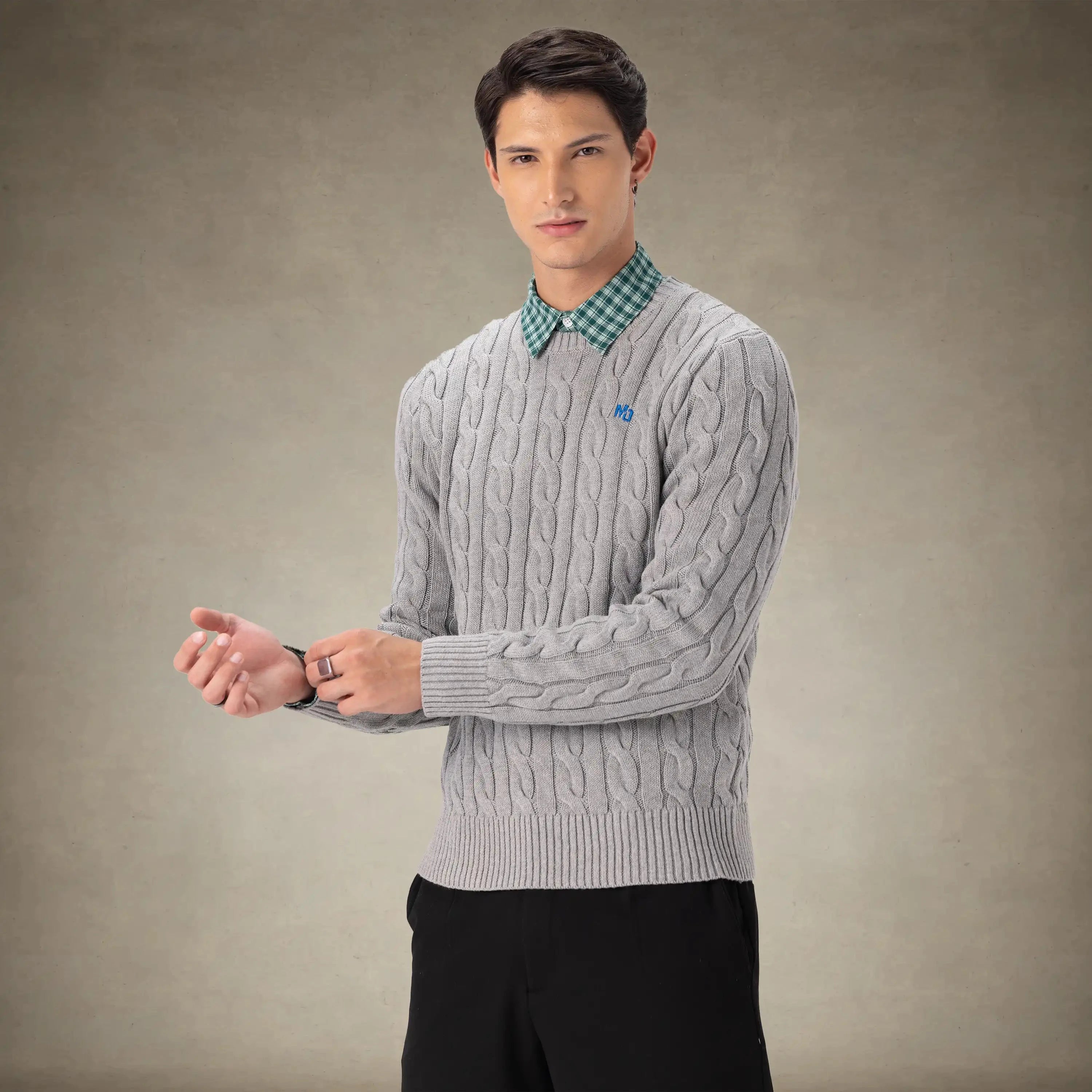 Men's Crew Neck Cable Sweater Members Only® 