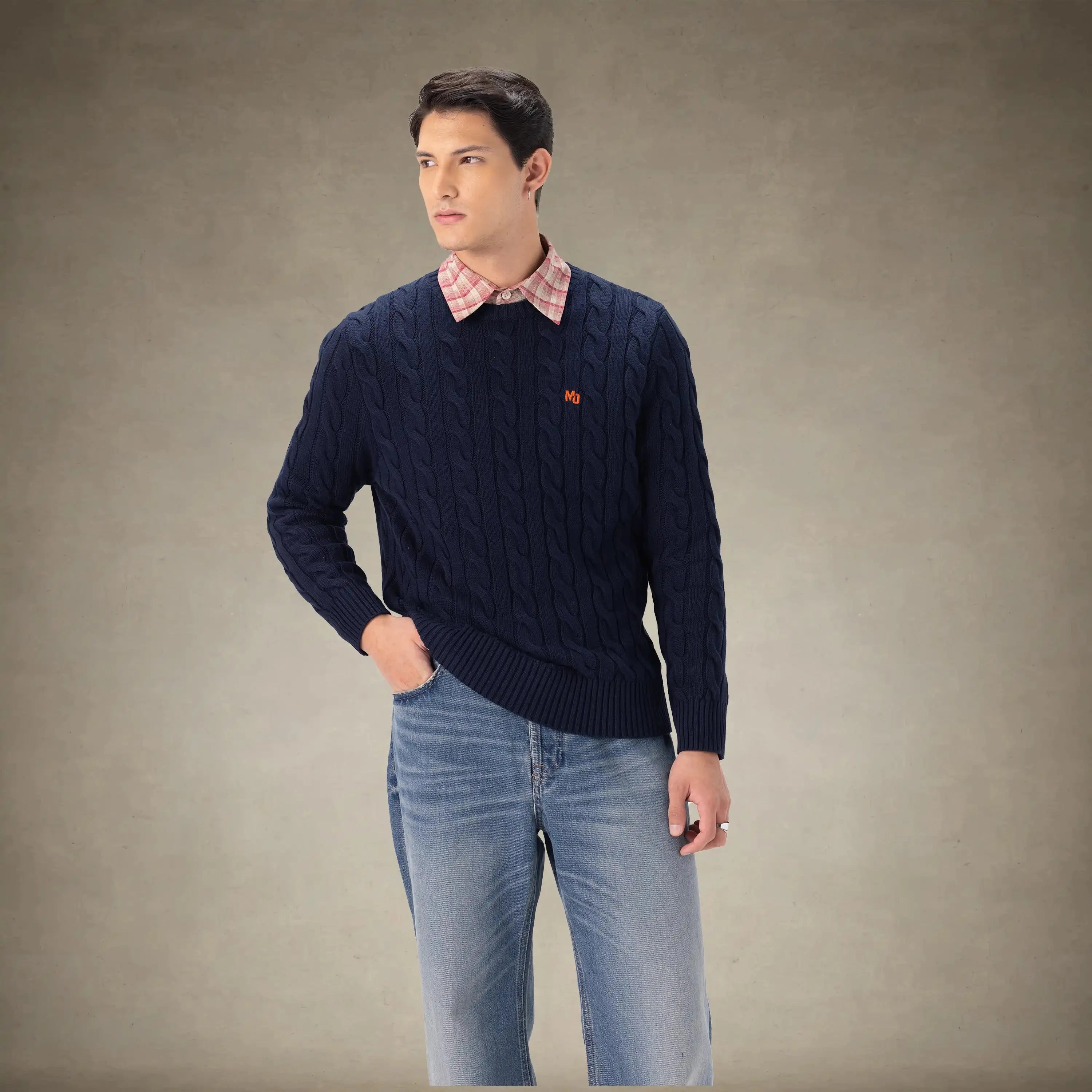 Men's Crew Neck Cable Sweater Members Only® 