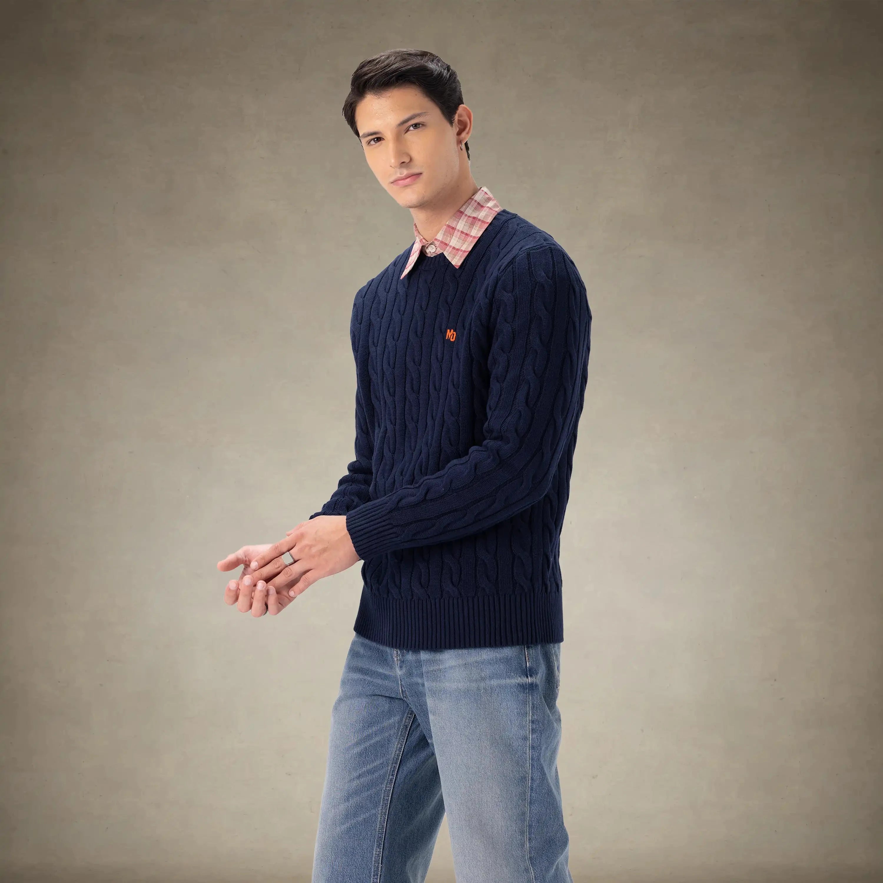 Men's Crew Neck Cable Sweater Members Only® 