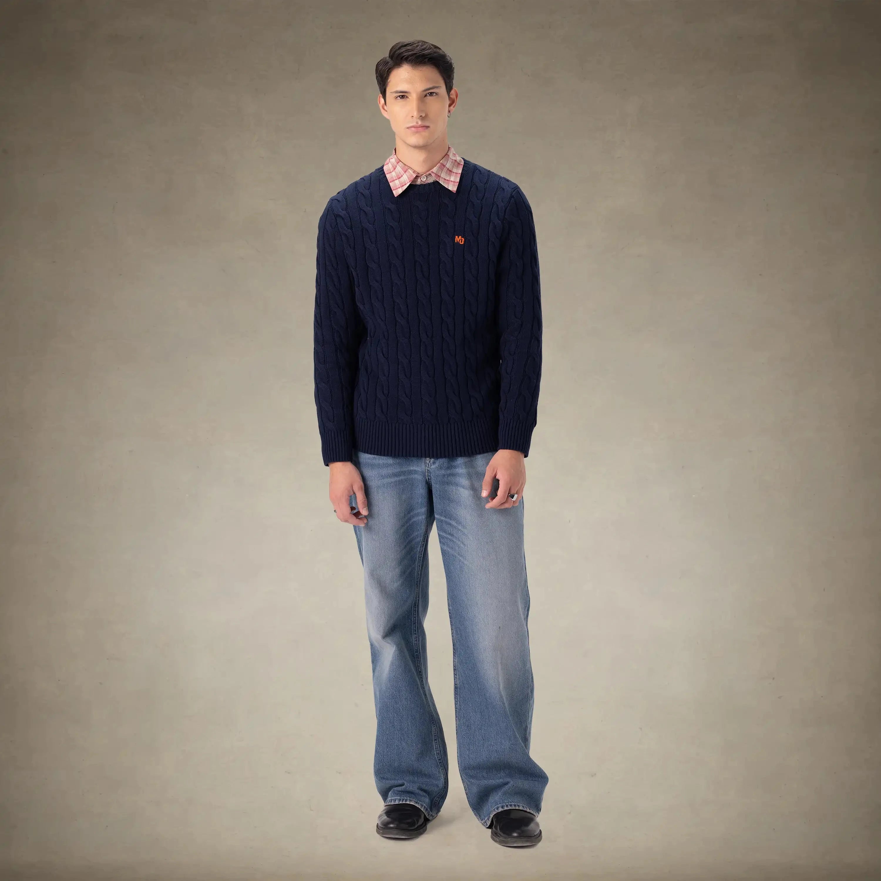 Men's Crew Neck Cable Sweater Members Only® 