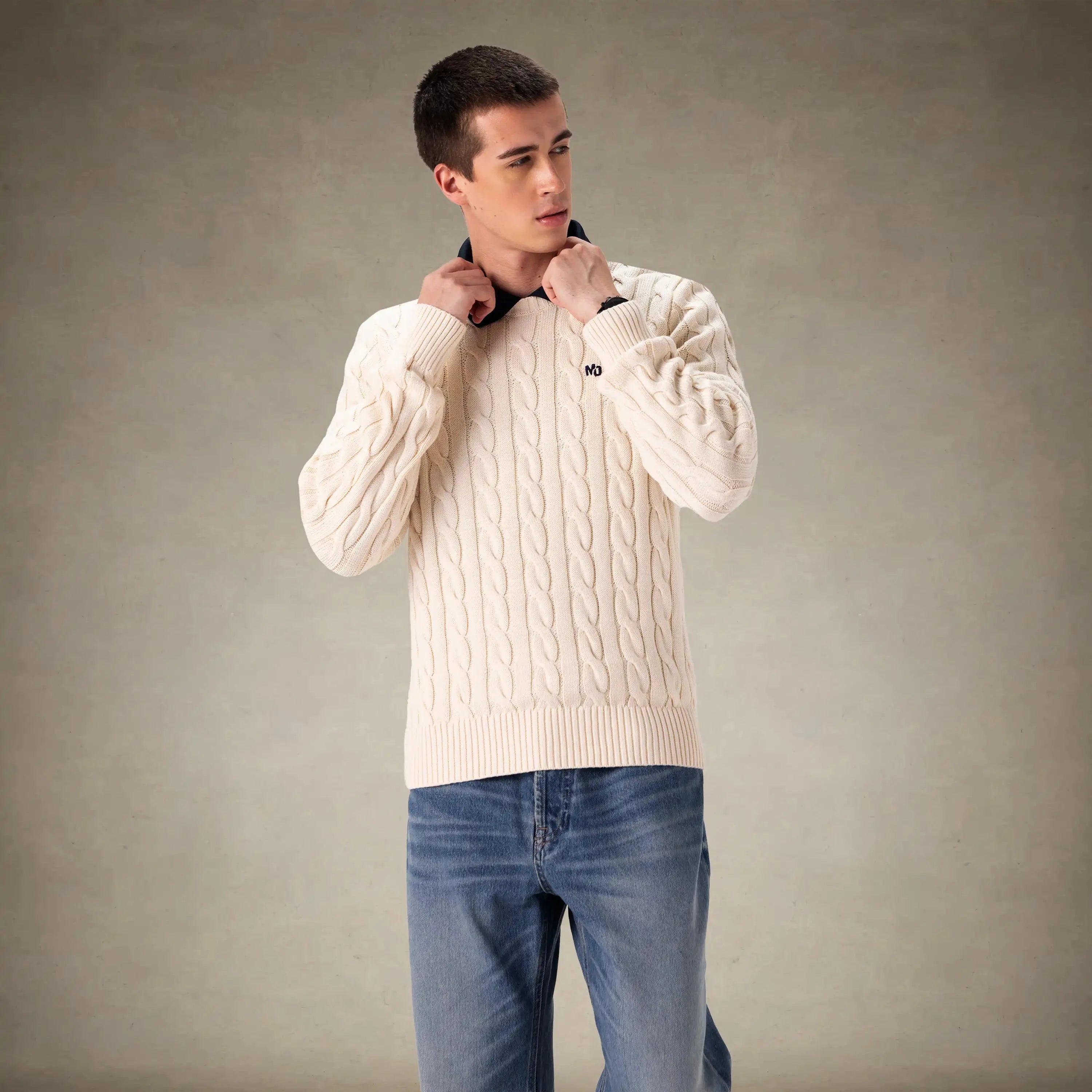 Men's Crew Neck Cable Sweater Members Only® 