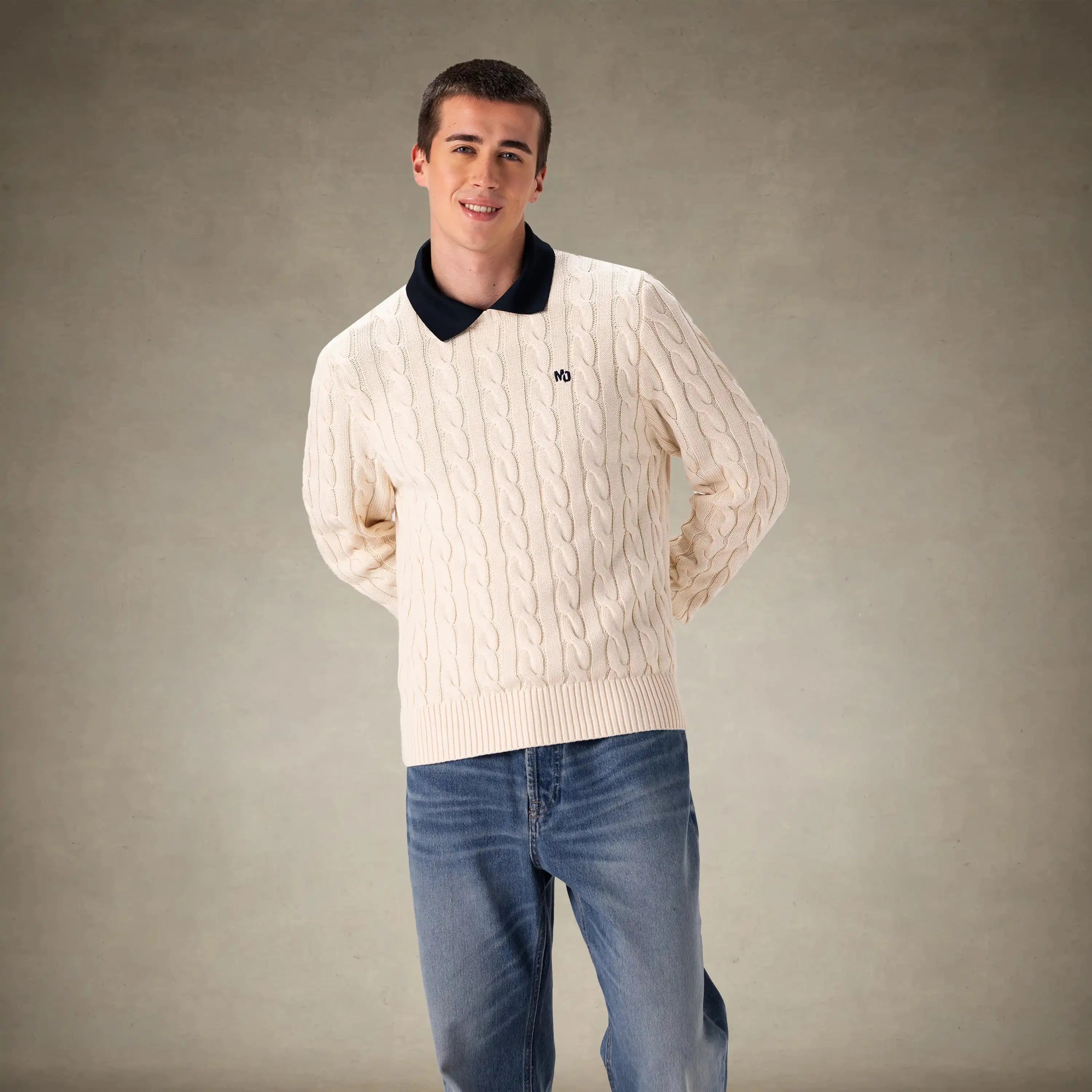 Men's Crew Neck Cable Sweater Members Only® 