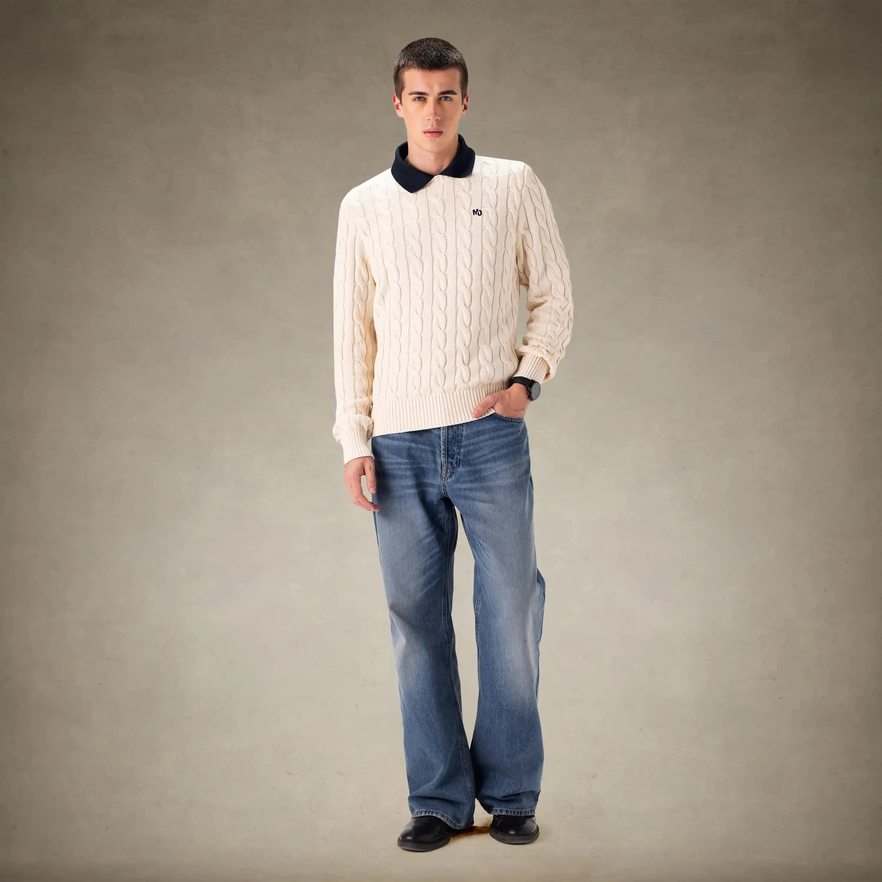 Men's Crew Neck Cable Sweater Members Only® 