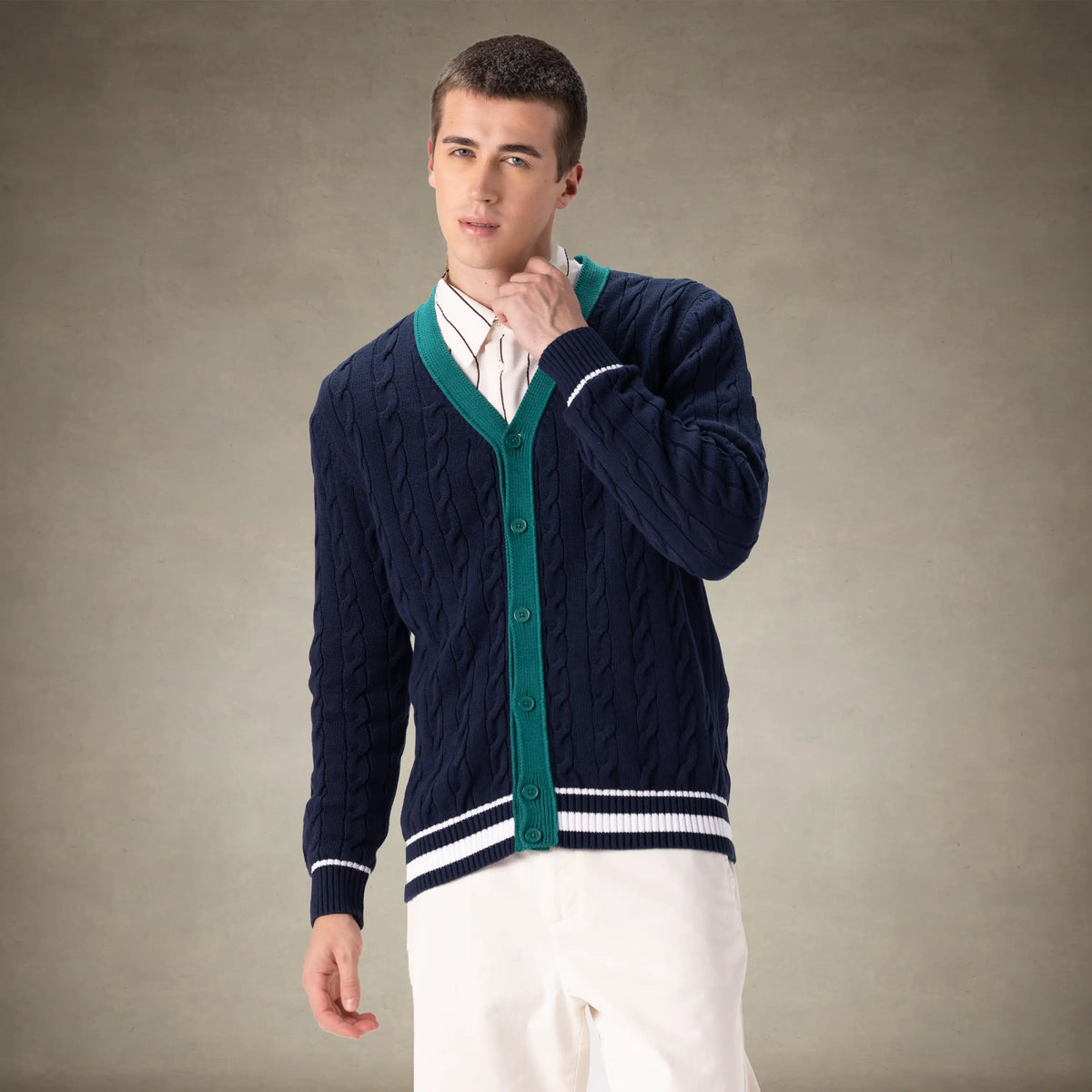 Men's Breathable Cotton Cable Knit Cardigan Sweater | Members Only