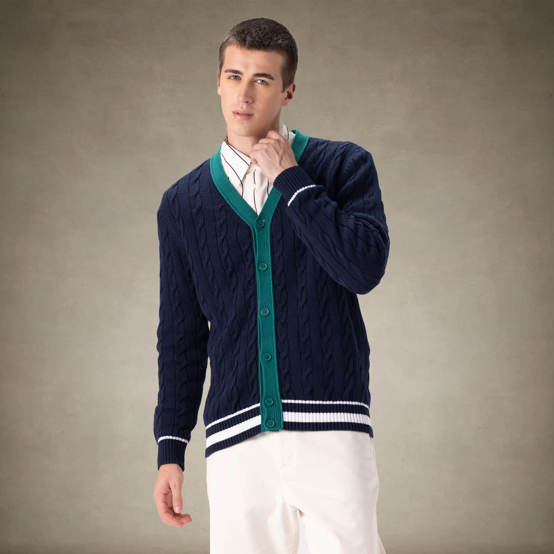 Men's Breathable Cotton Cable Knit Cardigan Sweater | Members Only