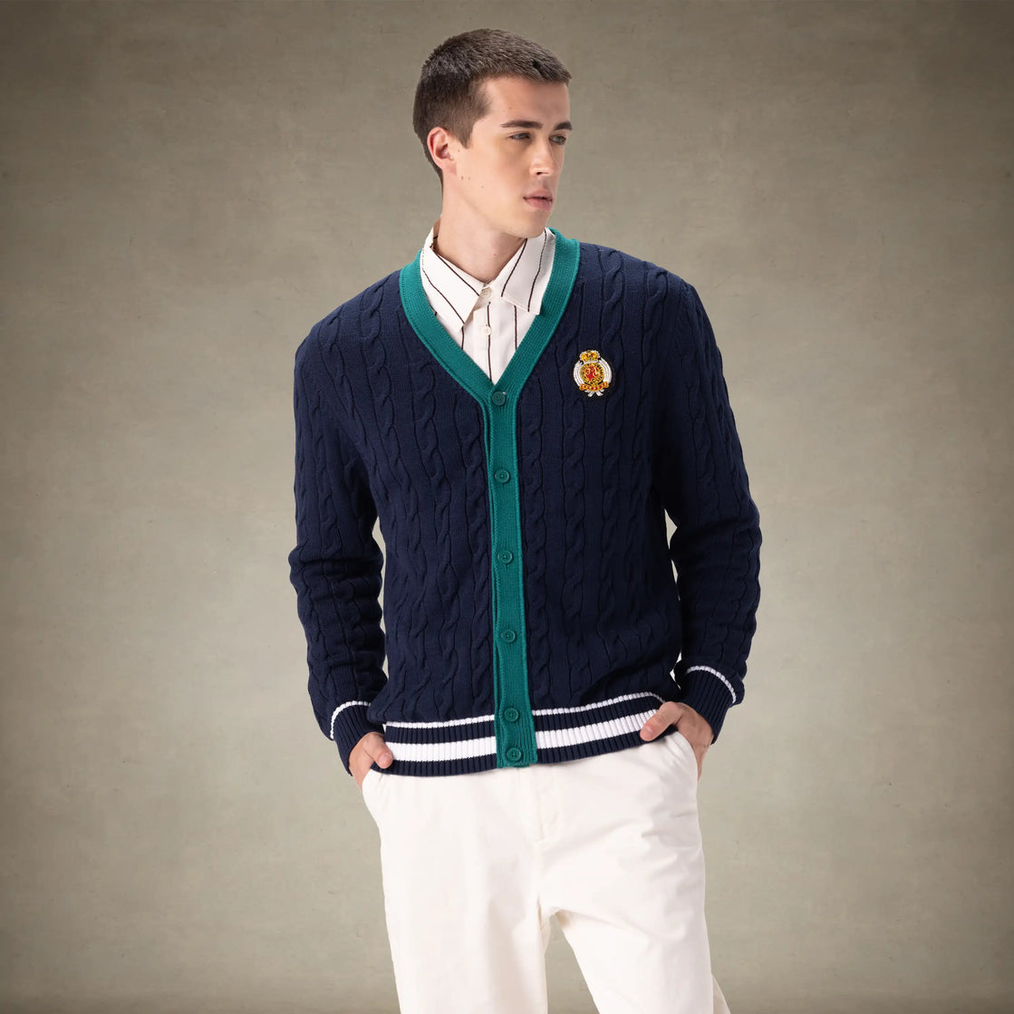 Men's Breathable Cotton Cable Knit Cardigan Sweater | Members Only