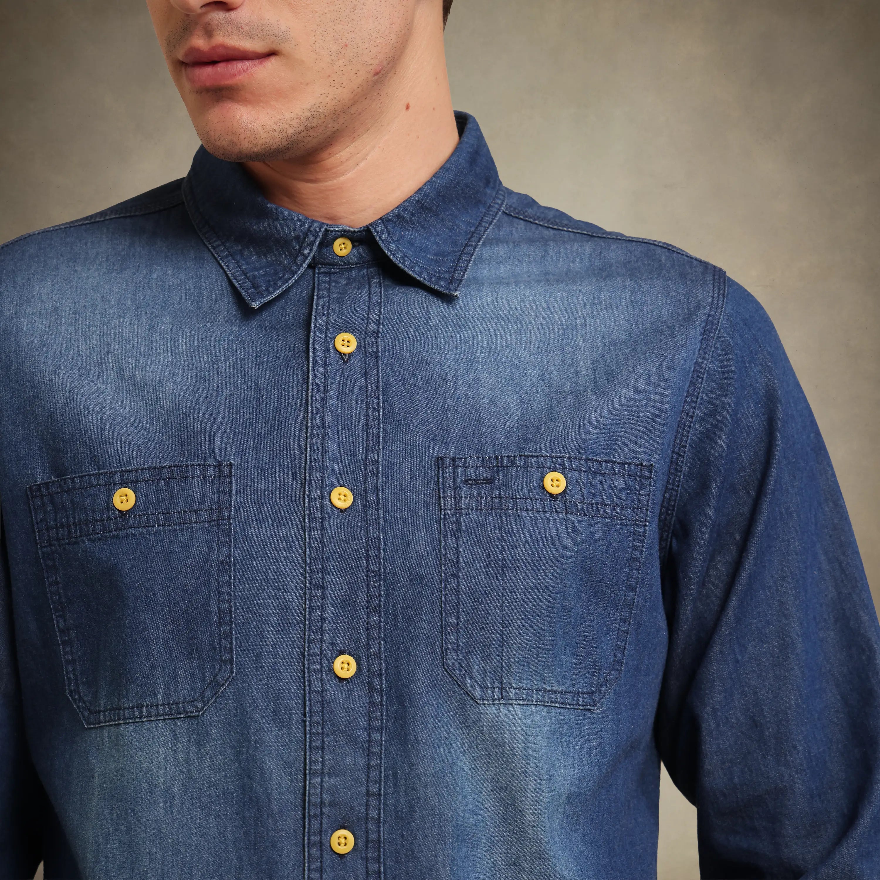 Breathable cotton denim shirt for men
