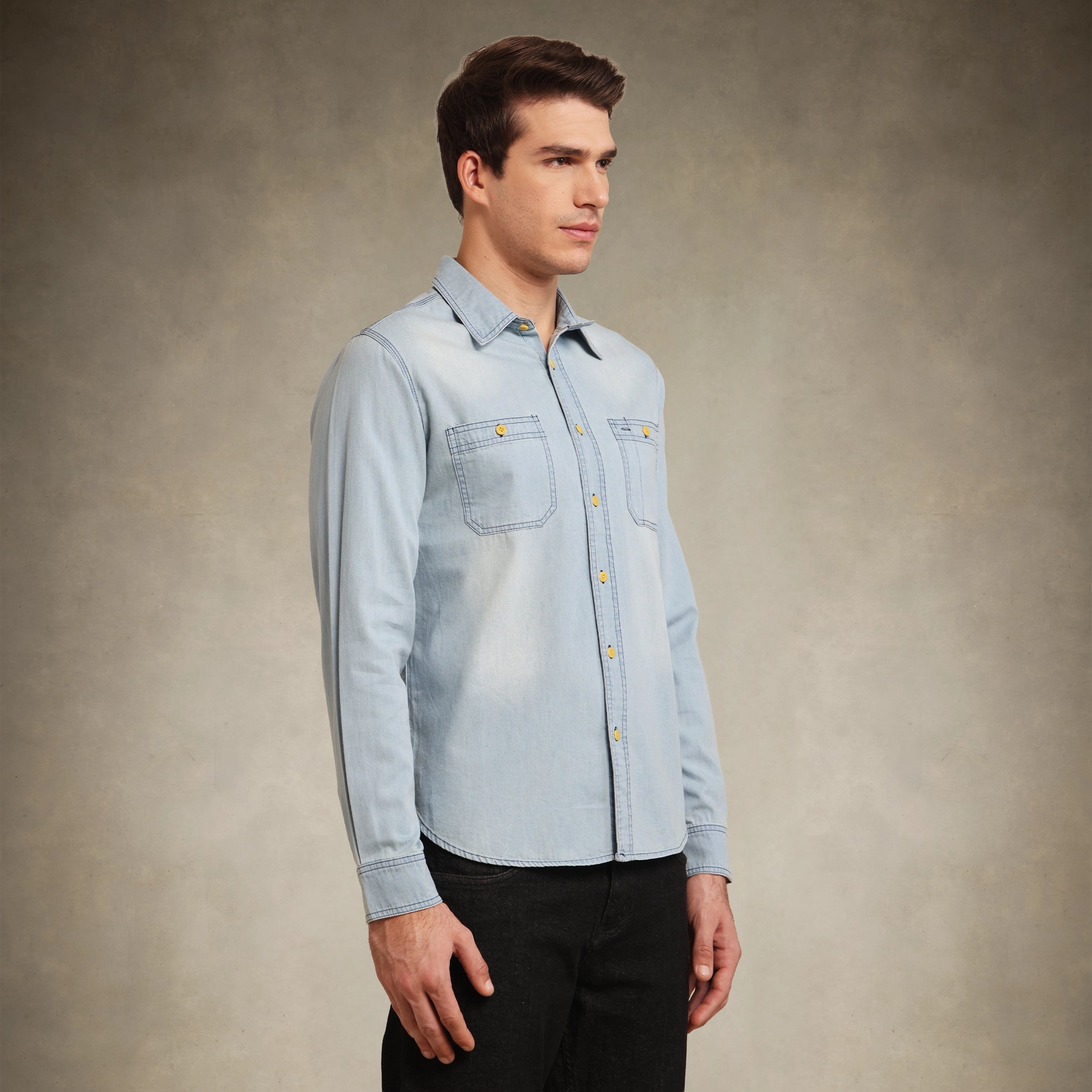Regular fit light blue denim shirt for men