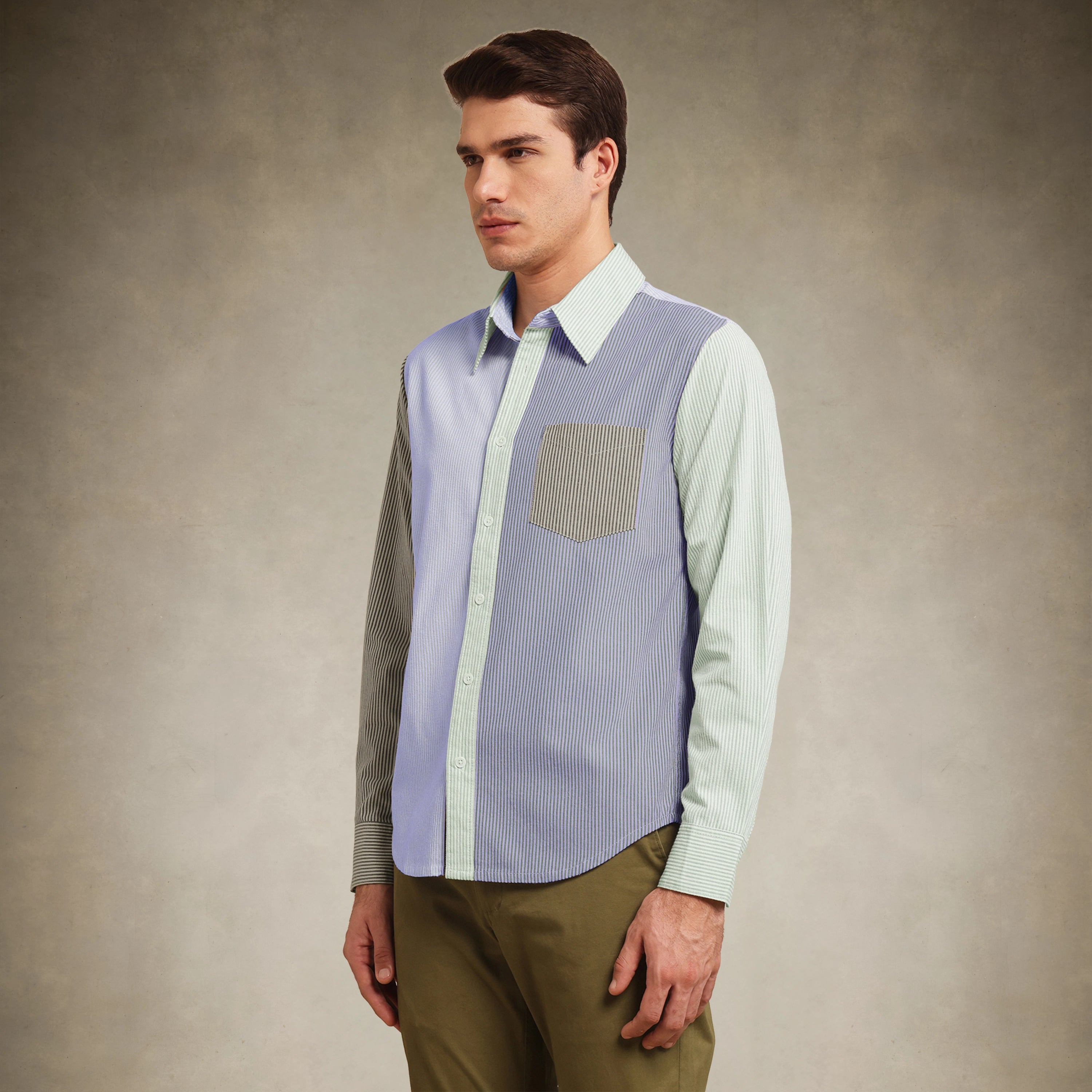 Men's spread collar striped shirt